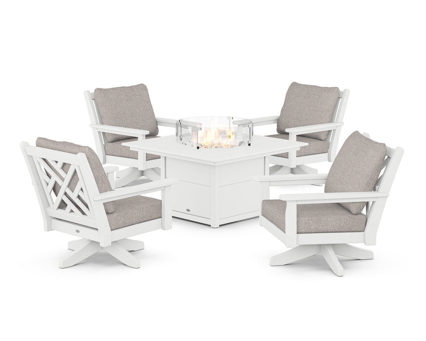 Chippendale 5-Piece Deep Seating Swivel Conversation Set with Fire Pit Table
