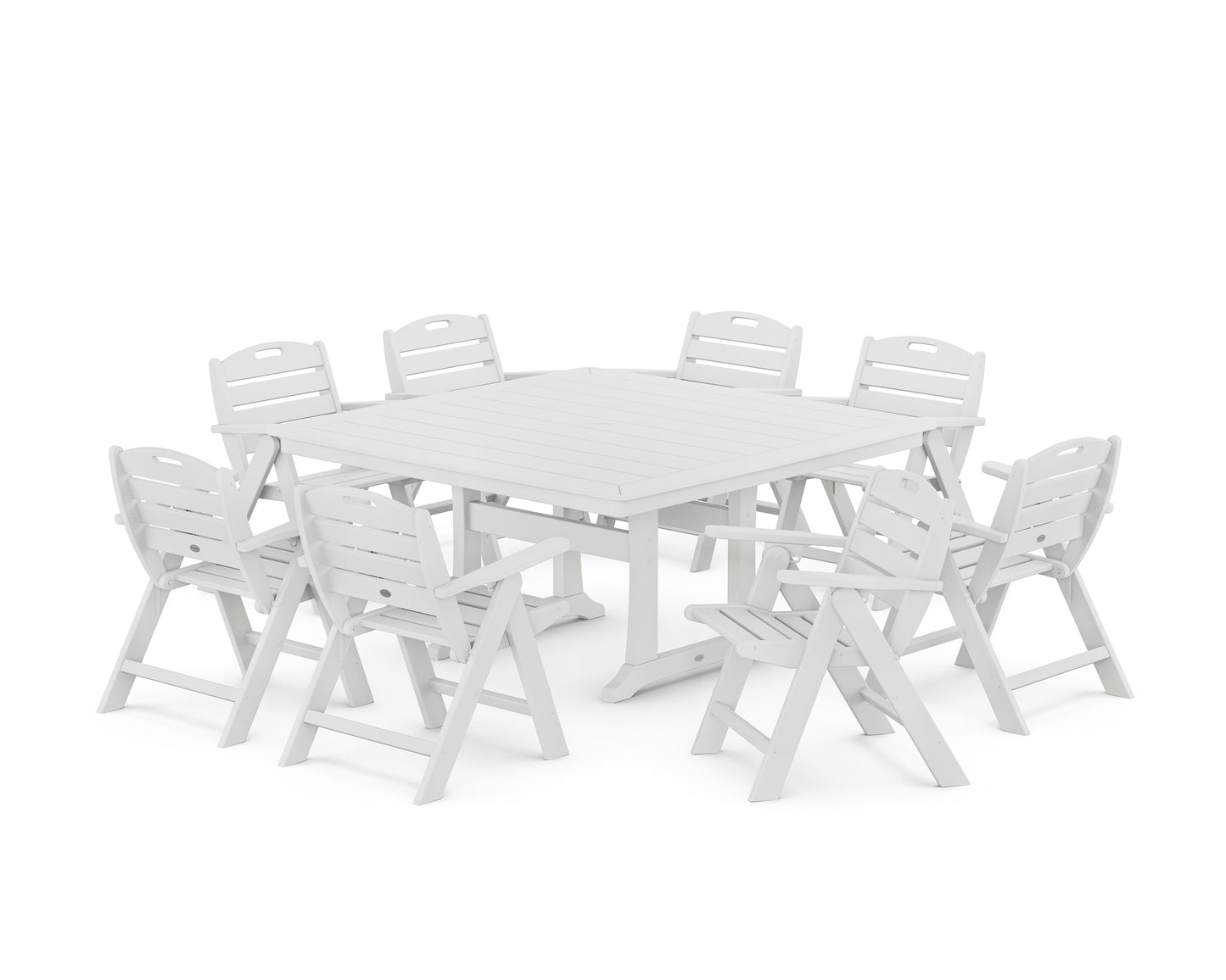Nautical Lowback 9-Piece Square Dining Set with Trestle Legs