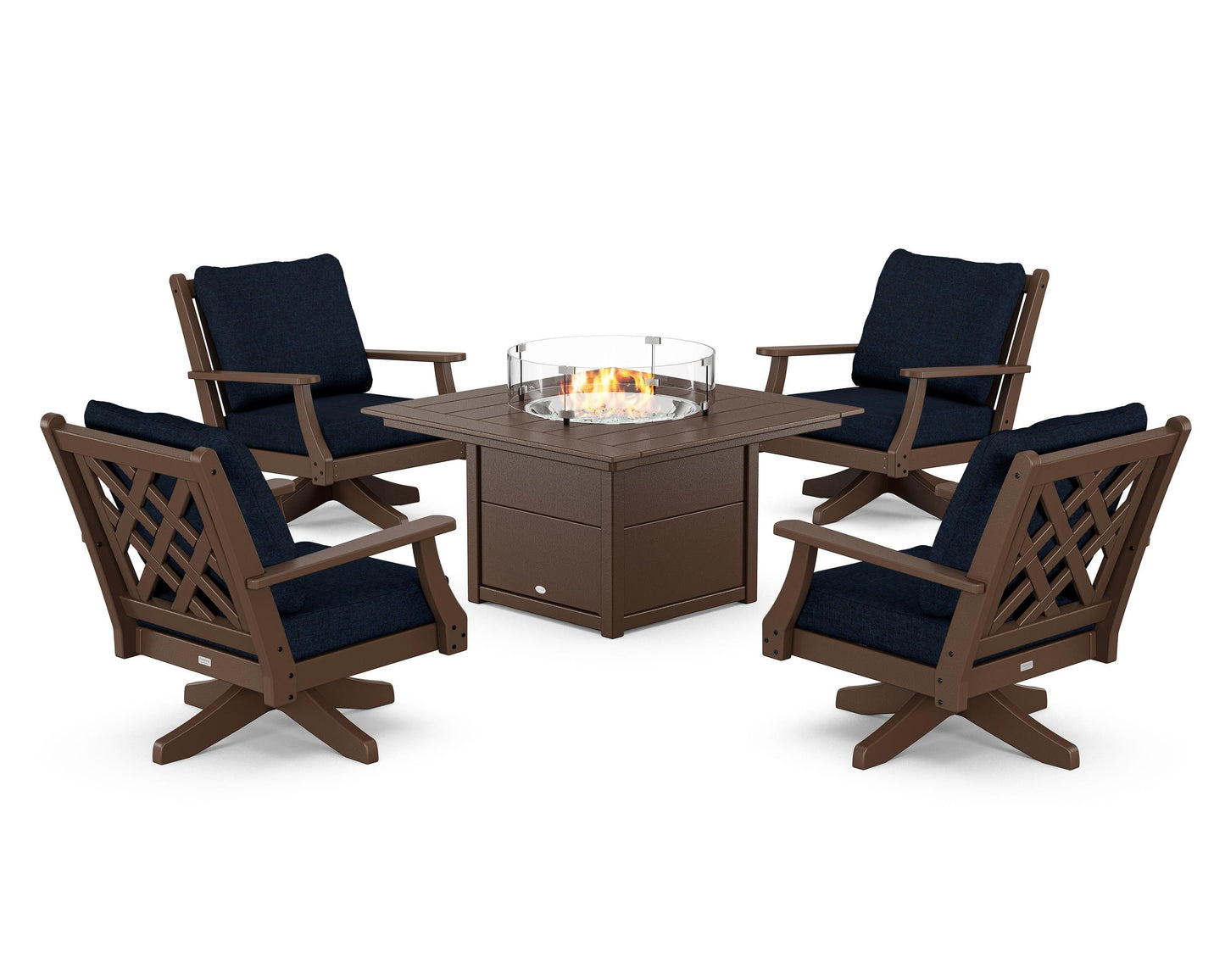Wovendale 5-Piece Deep Seating Swivel Conversation Set with Fire Pit Table