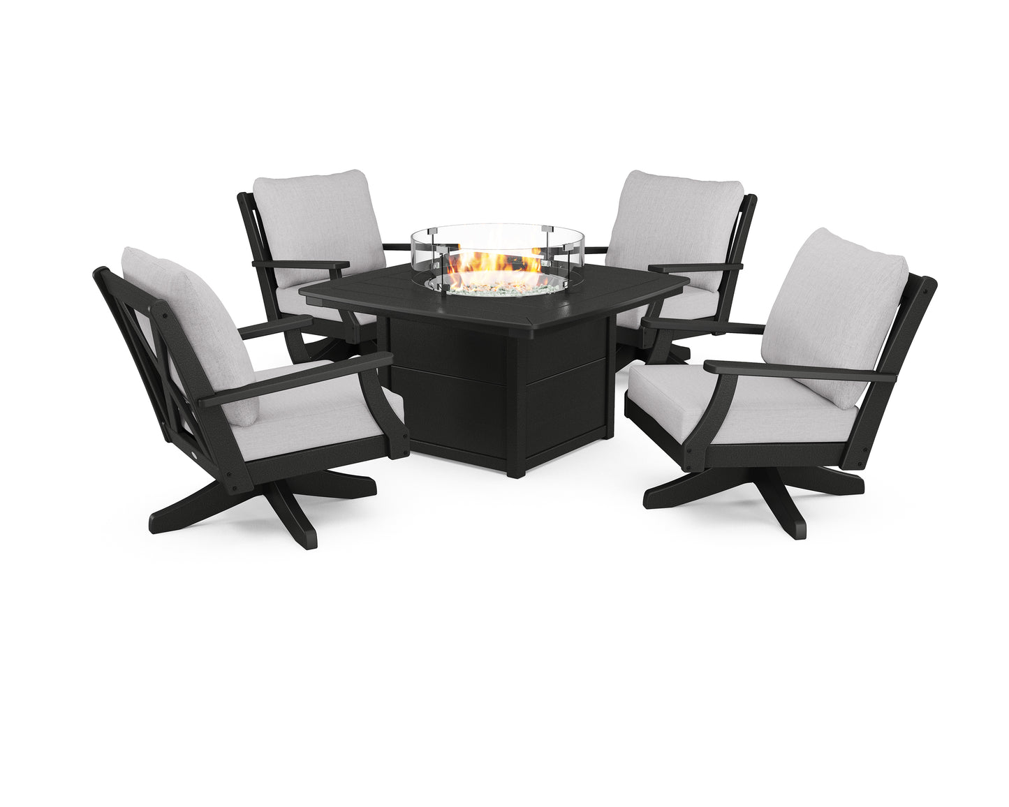 Braxton 5-Piece Deep Seating Swivel Conversation Set with Fire Pit Table