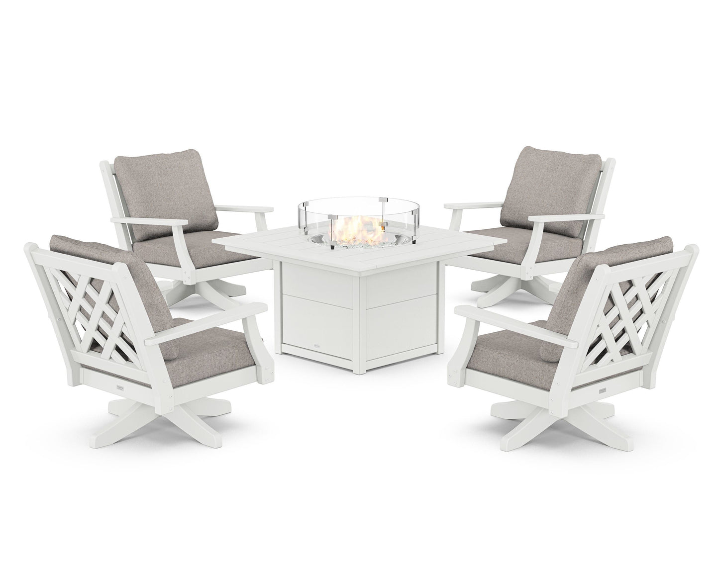 Wovendale 5-Piece Deep Seating Swivel Conversation Set with Fire Pit Table