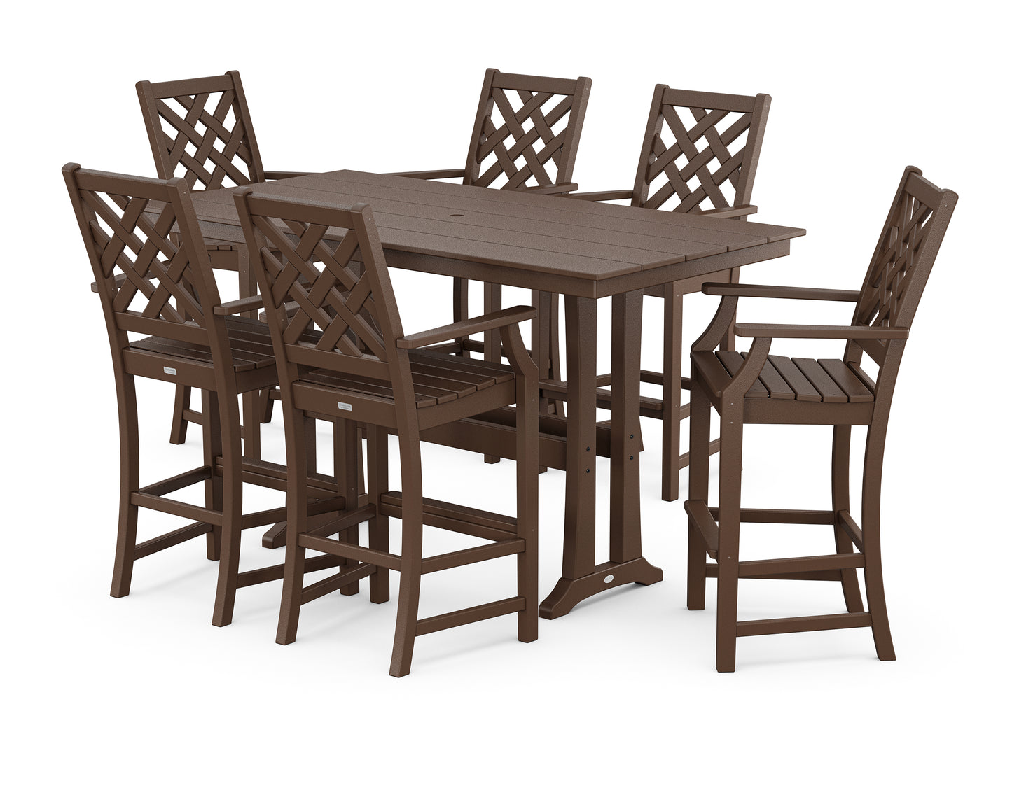 Wovendale Arm Chair 7-Piece Farmhouse Bar Set with Trestle Legs