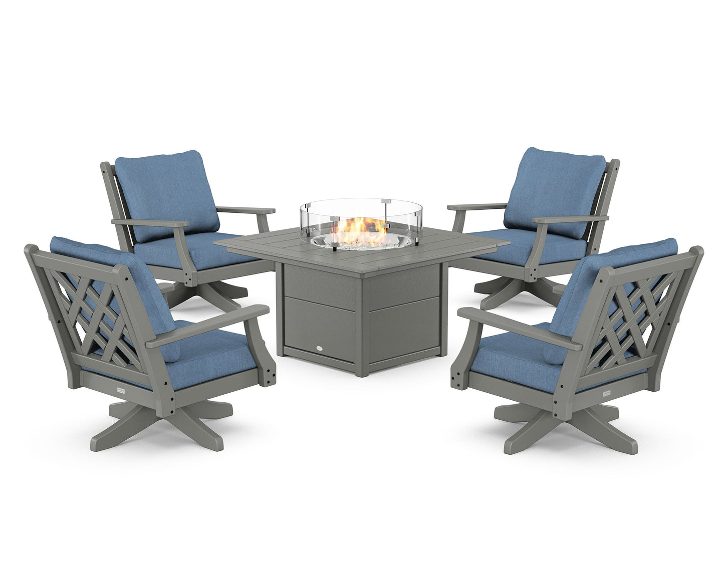 Wovendale 5-Piece Deep Seating Swivel Conversation Set with Fire Pit Table