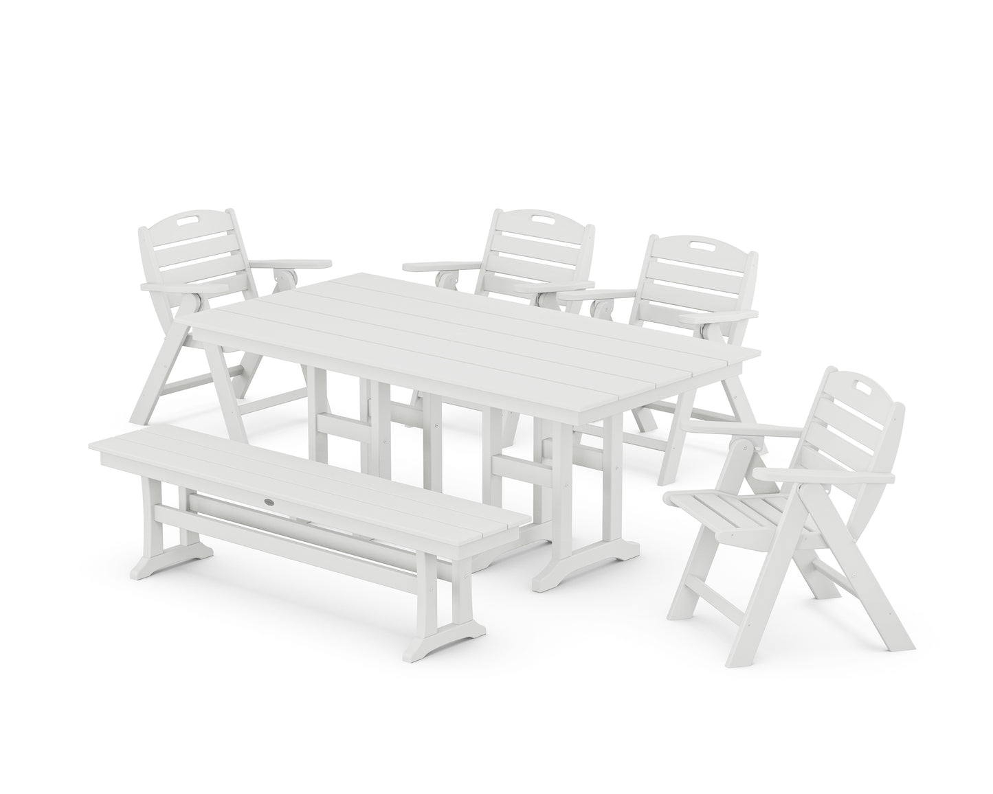 Nautical Lowback 6-Piece Farmhouse Dining Set with Bench