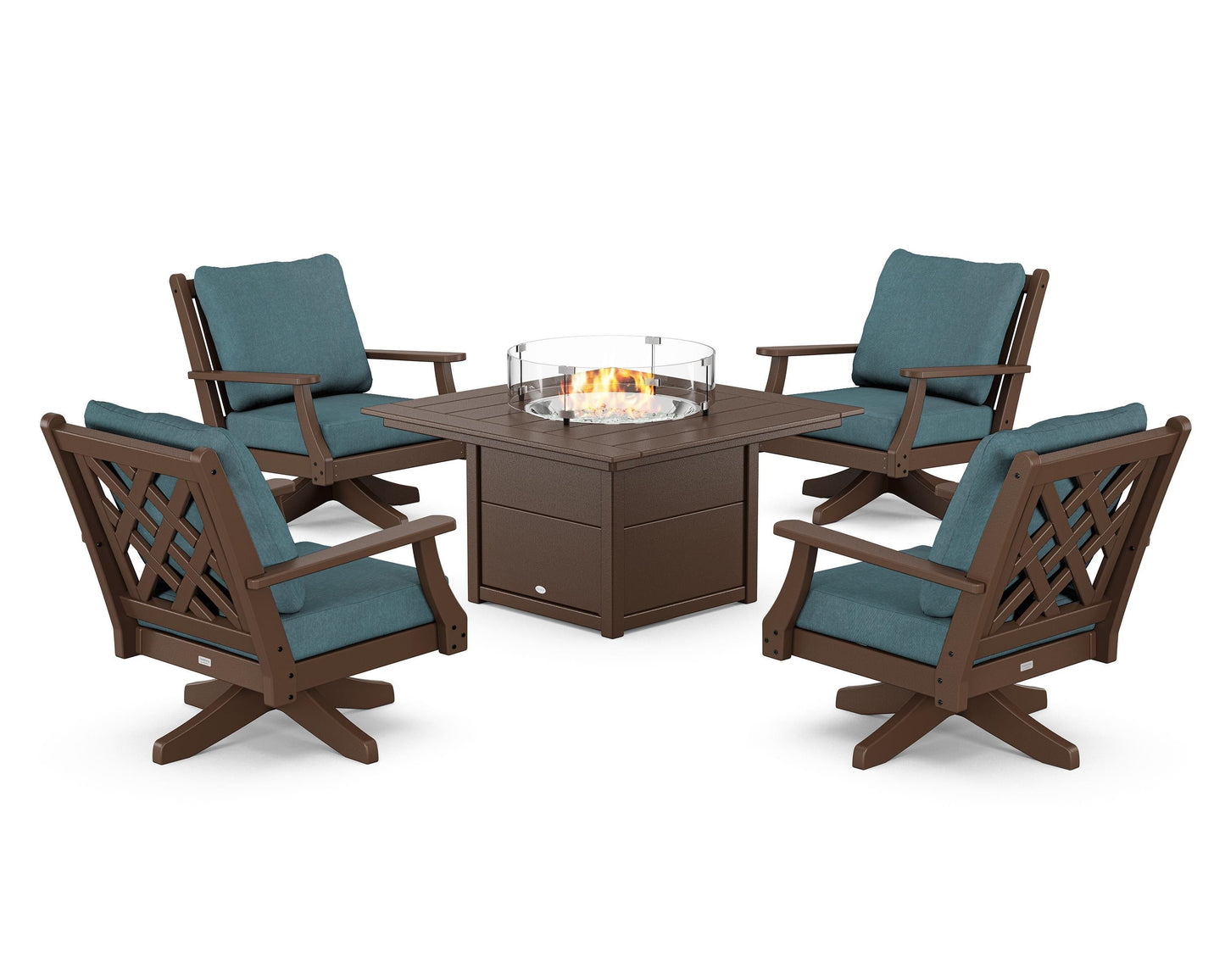 Wovendale 5-Piece Deep Seating Swivel Conversation Set with Fire Pit Table
