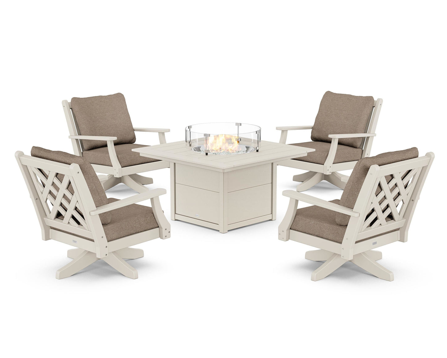 Wovendale 5-Piece Deep Seating Swivel Conversation Set with Fire Pit Table