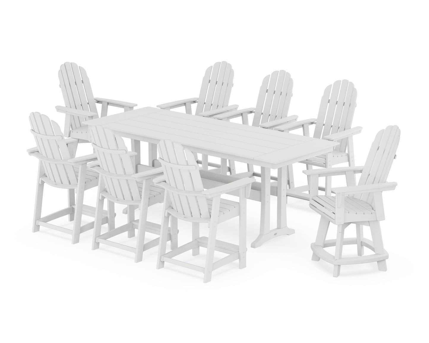 Vineyard Curveback Adirondack Swivel 9-Piece Farmhouse Counter Set with Trestle Legs