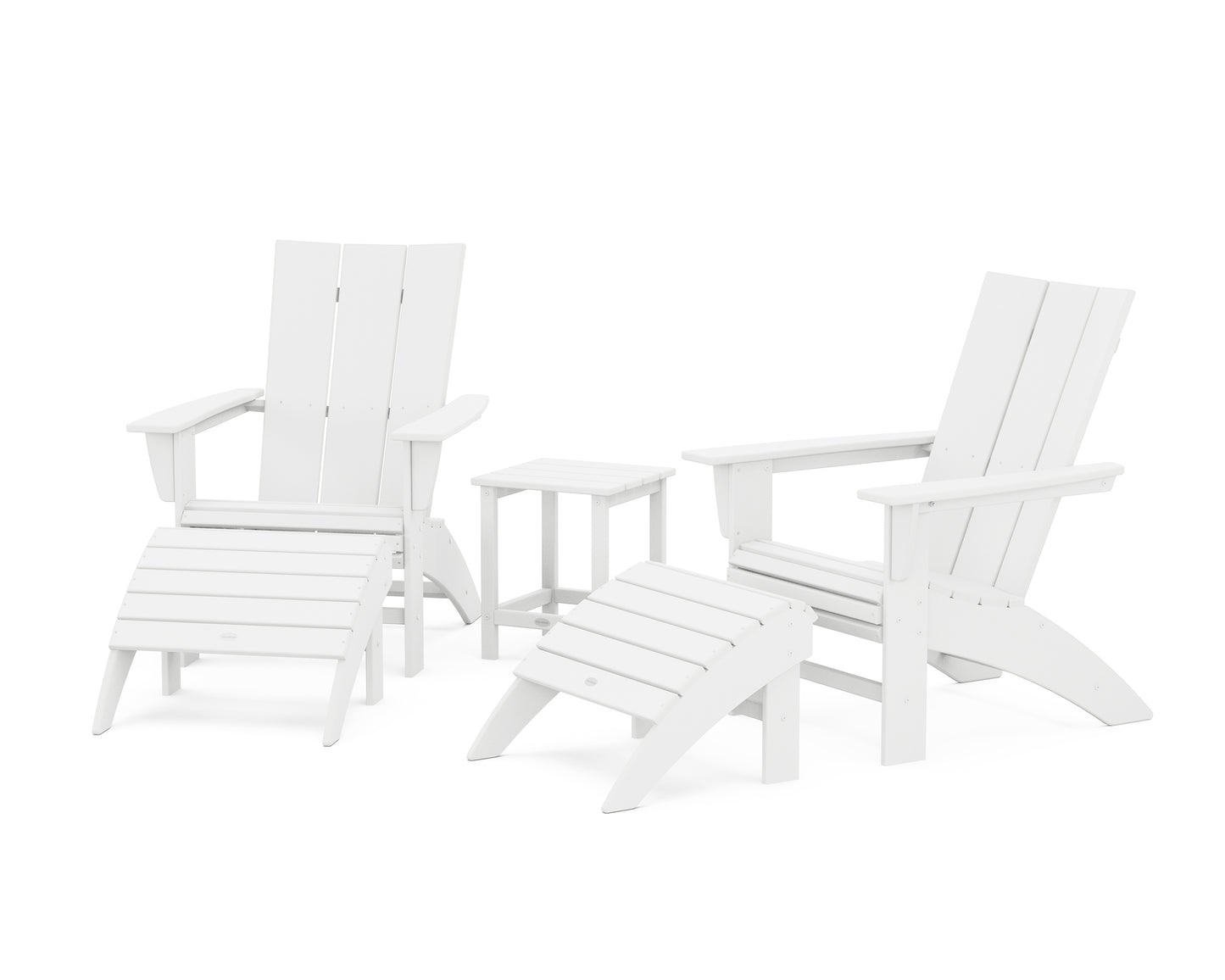 Modern Curveback Adirondack Chair 5-Piece Set with Ottomans and 18" Side Table