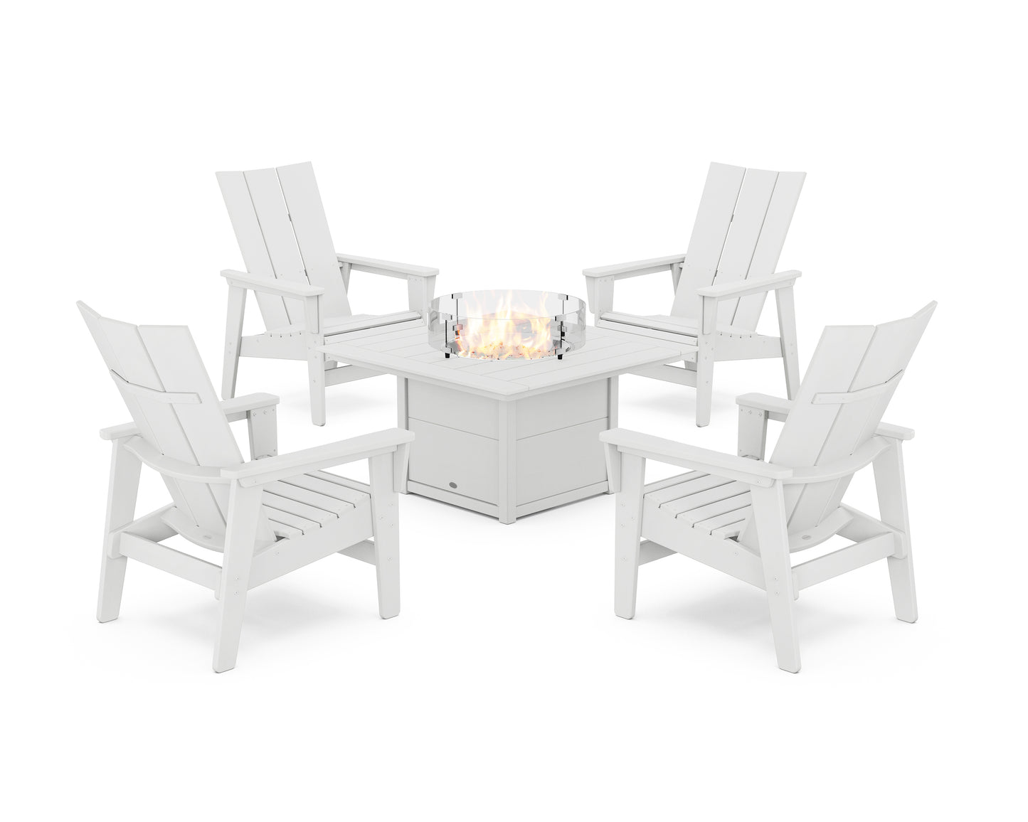 5-Piece Modern Grand Upright Adirondack Conversation Set with Fire Pit Table