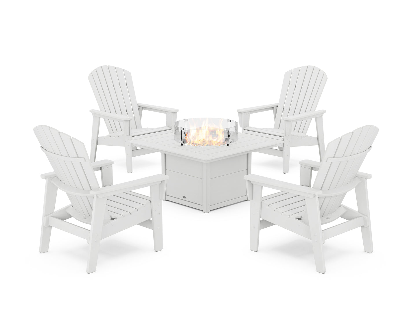 5-Piece Nautical Grand Upright Adirondack Conversation Set with Fire Pit Table