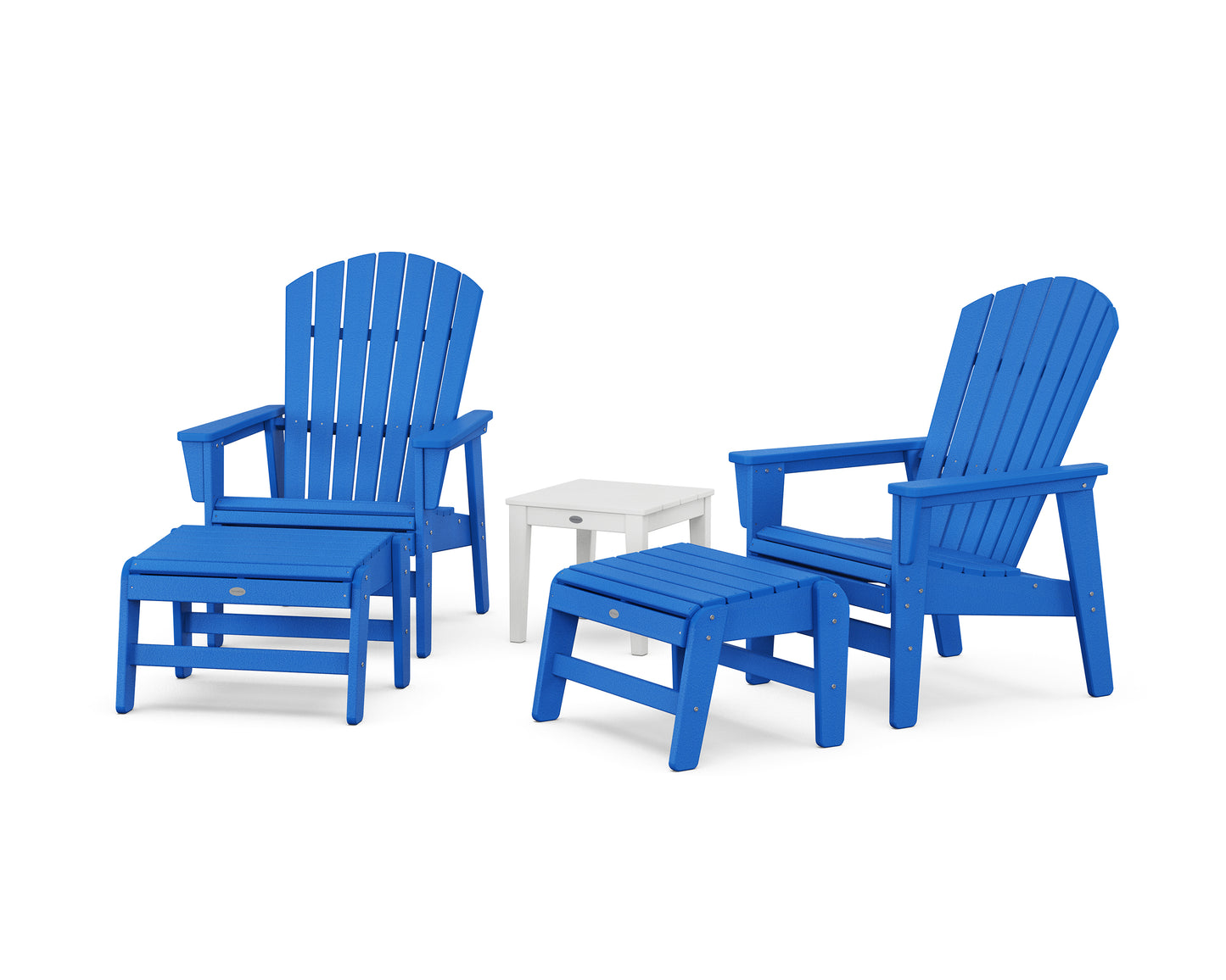 5-Piece Nautical Grand Upright Adirondack Set with Ottomans and Side Table