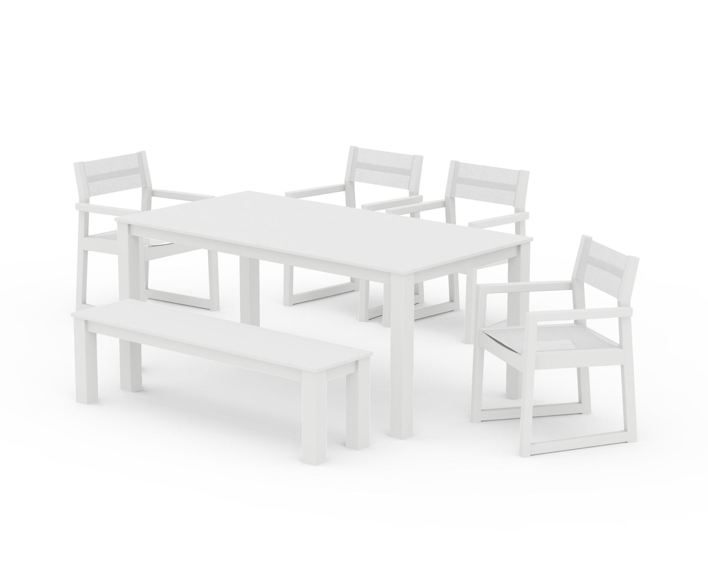 EDGE Sling Arm Chair 6-Piece Parsons Dining Set with Bench