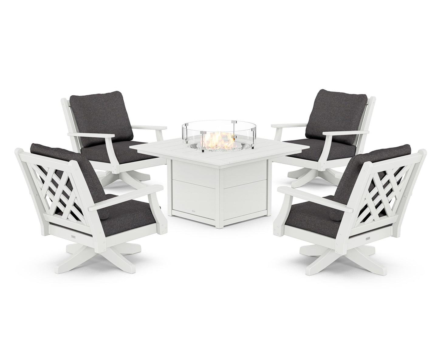 Wovendale 5-Piece Deep Seating Swivel Conversation Set with Fire Pit Table