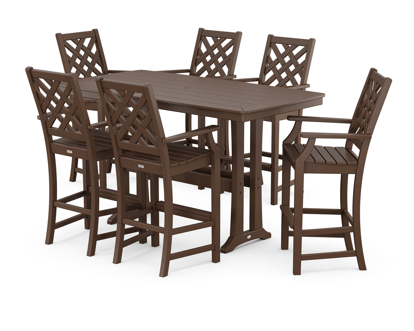 Wovendale Arm Chair 7-Piece Bar Set with Trestle Legs
