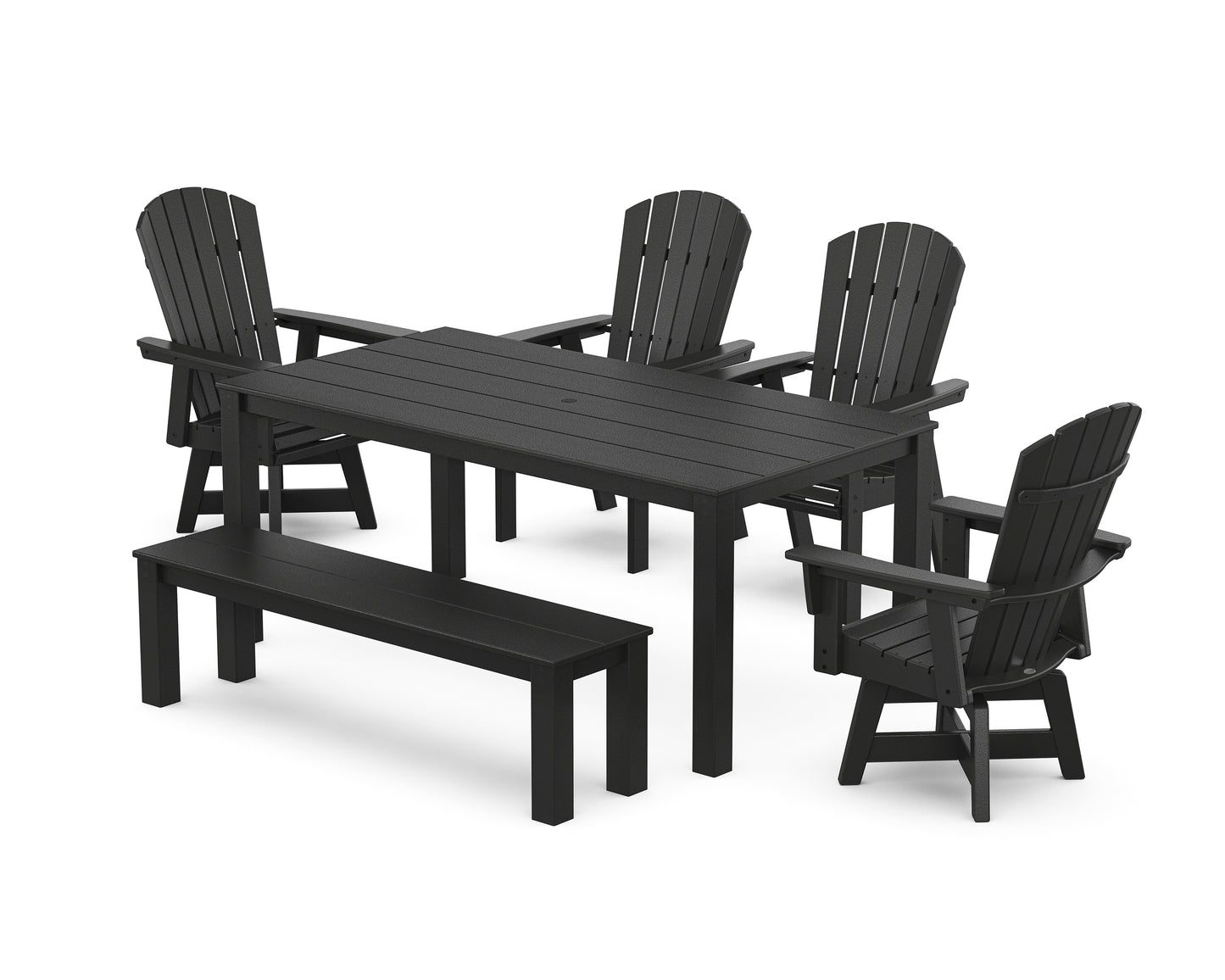 Nautical Curveback Adirondack Swivel 6-Piece Parsons Dining Set with Bench
