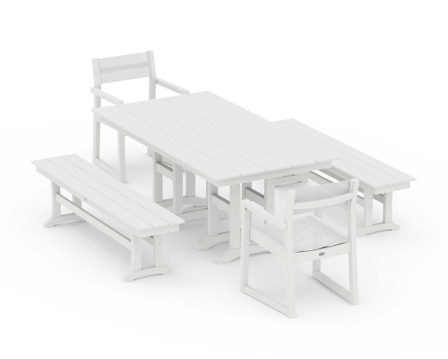 EDGE Sling Arm Chair 5-Piece Farmhouse Dining Set with Benches