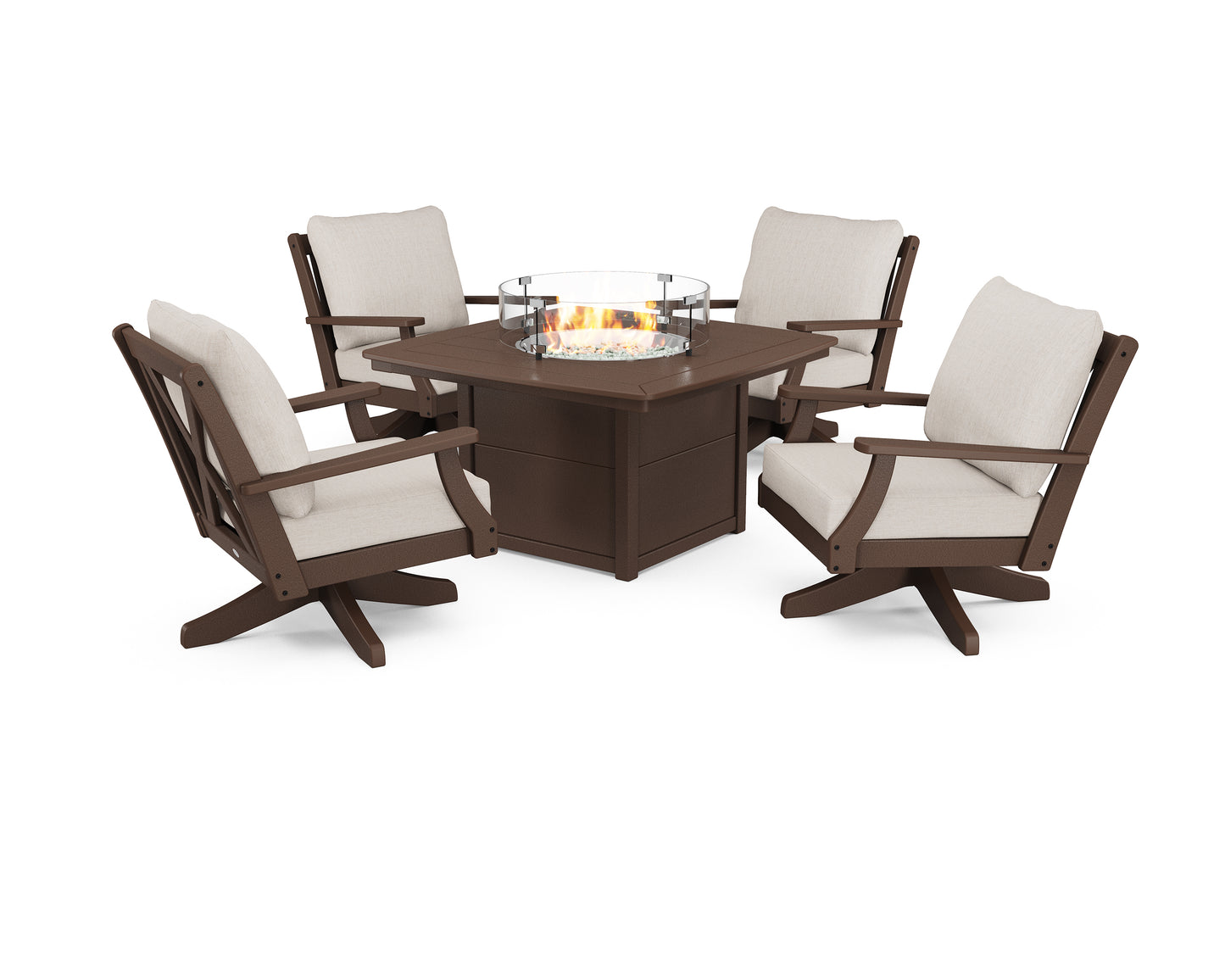 Braxton 5-Piece Deep Seating Swivel Conversation Set with Fire Pit Table