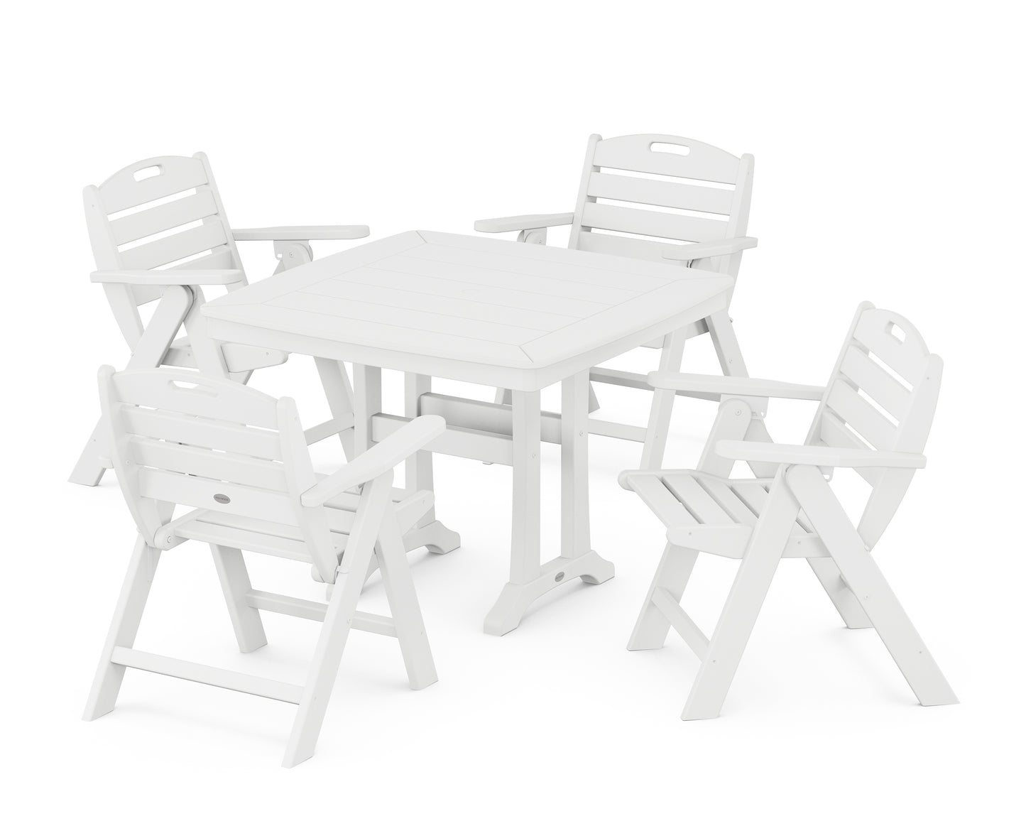 Nautical Folding Lowback Chair 5-Piece Dining Set with Trestle Legs