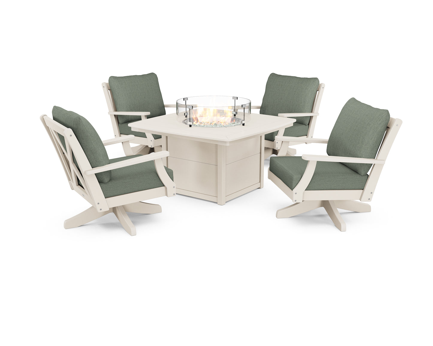 Braxton 5-Piece Deep Seating Swivel Conversation Set with Fire Pit Table