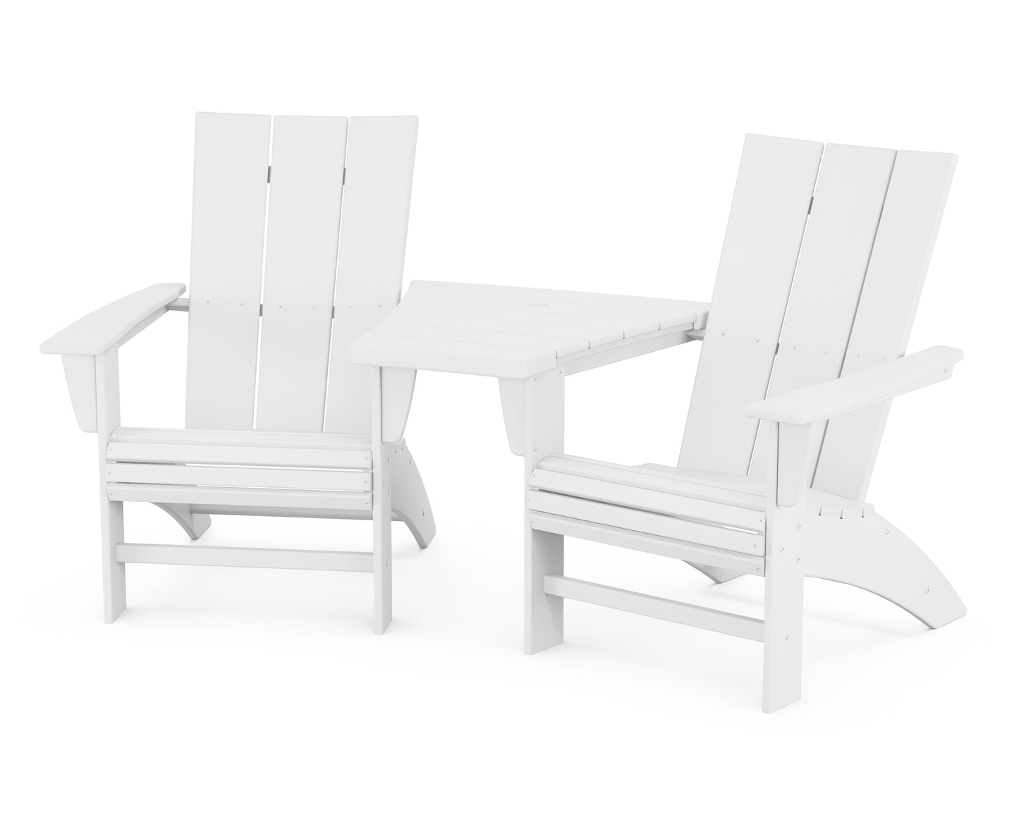 Modern 3-Piece Curveback Adirondack Set with Angled Connecting Table