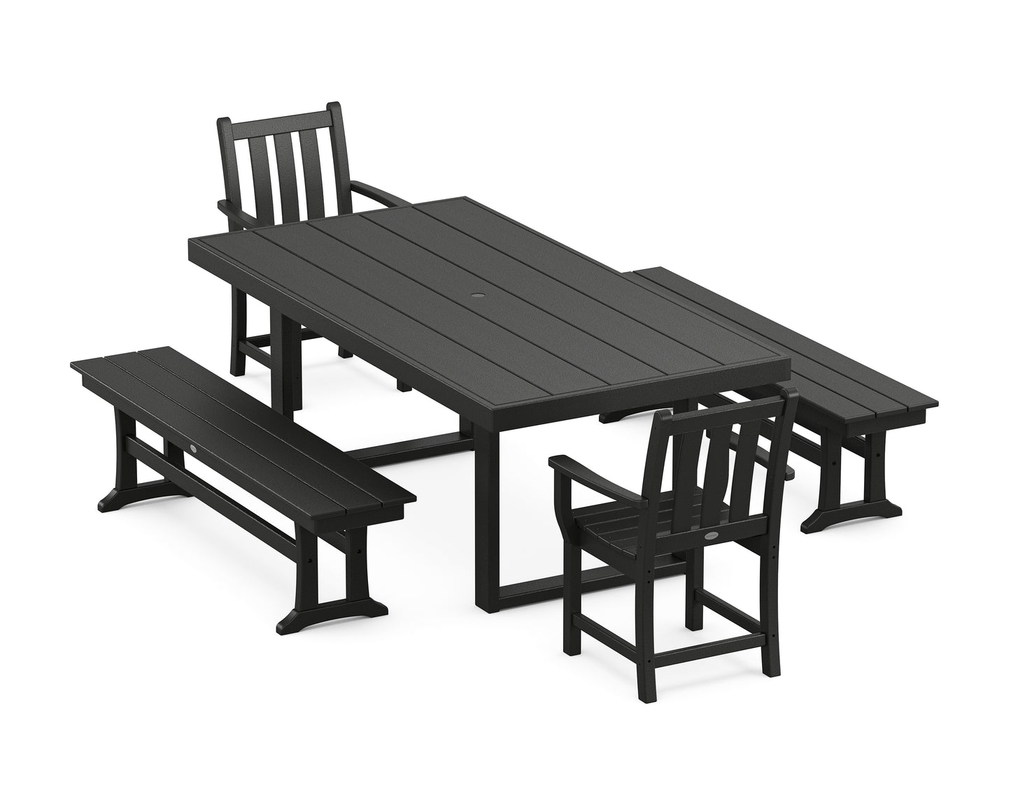Traditional Garden 5-Piece Dining Set with Benches