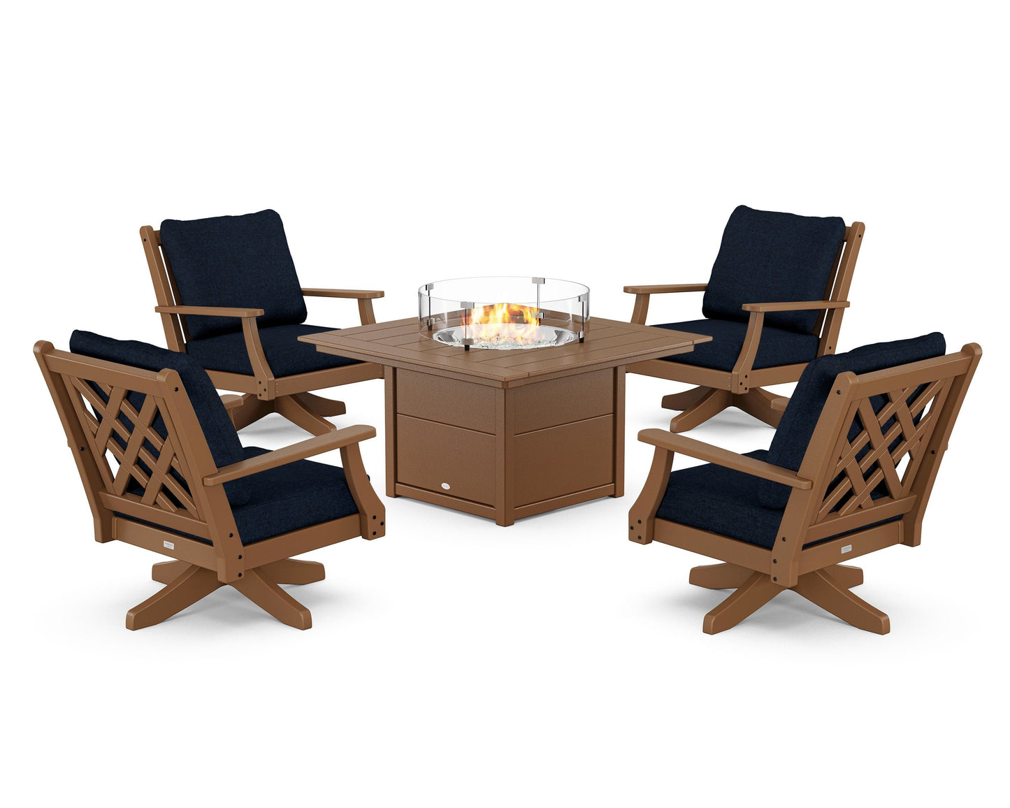 Wovendale 5-Piece Deep Seating Swivel Conversation Set with Fire Pit Table
