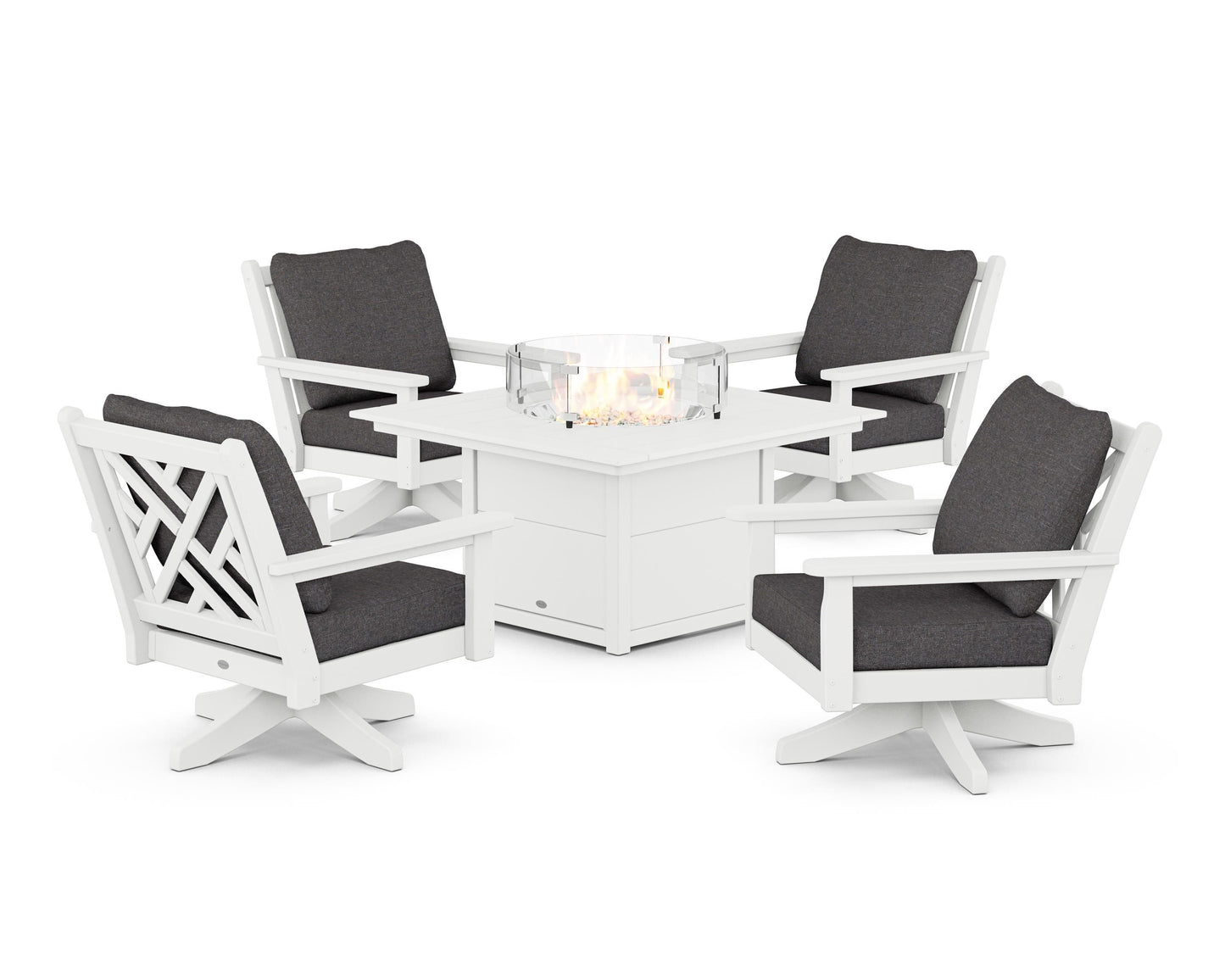 Chippendale 5-Piece Deep Seating Swivel Conversation Set with Fire Pit Table
