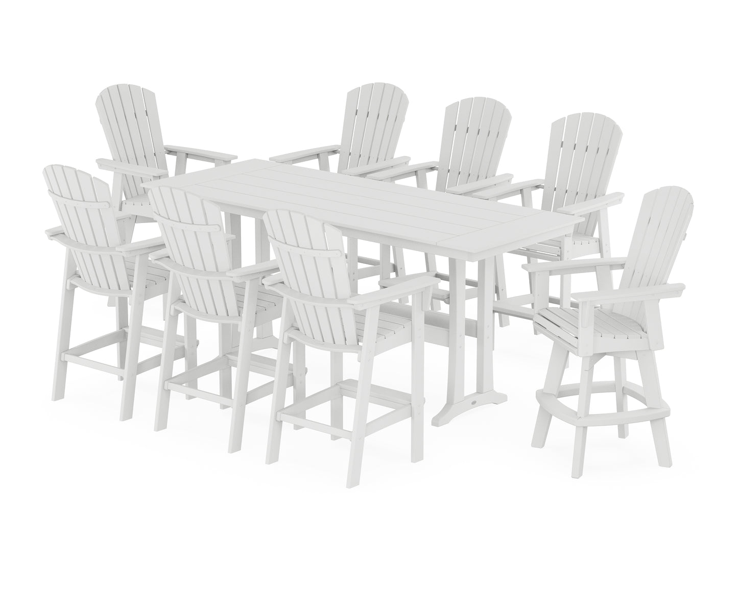 Nautical Curveback Adirondack Swivel Chair 9-Piece Farmhouse Bar Set with Trestle Legs