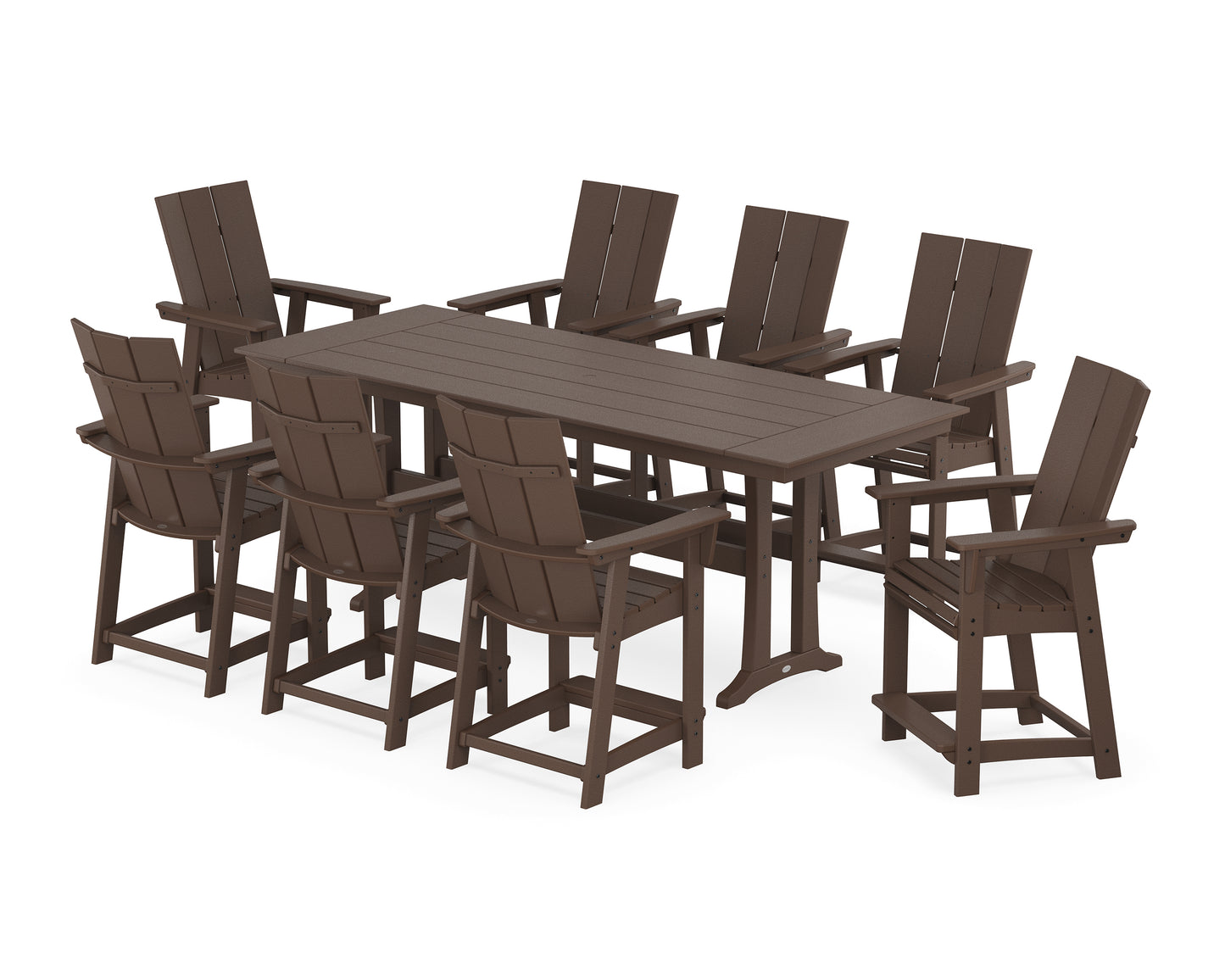 Modern Curveback Adirondack 9-Piece Farmhouse Counter Set with Trestle Legs