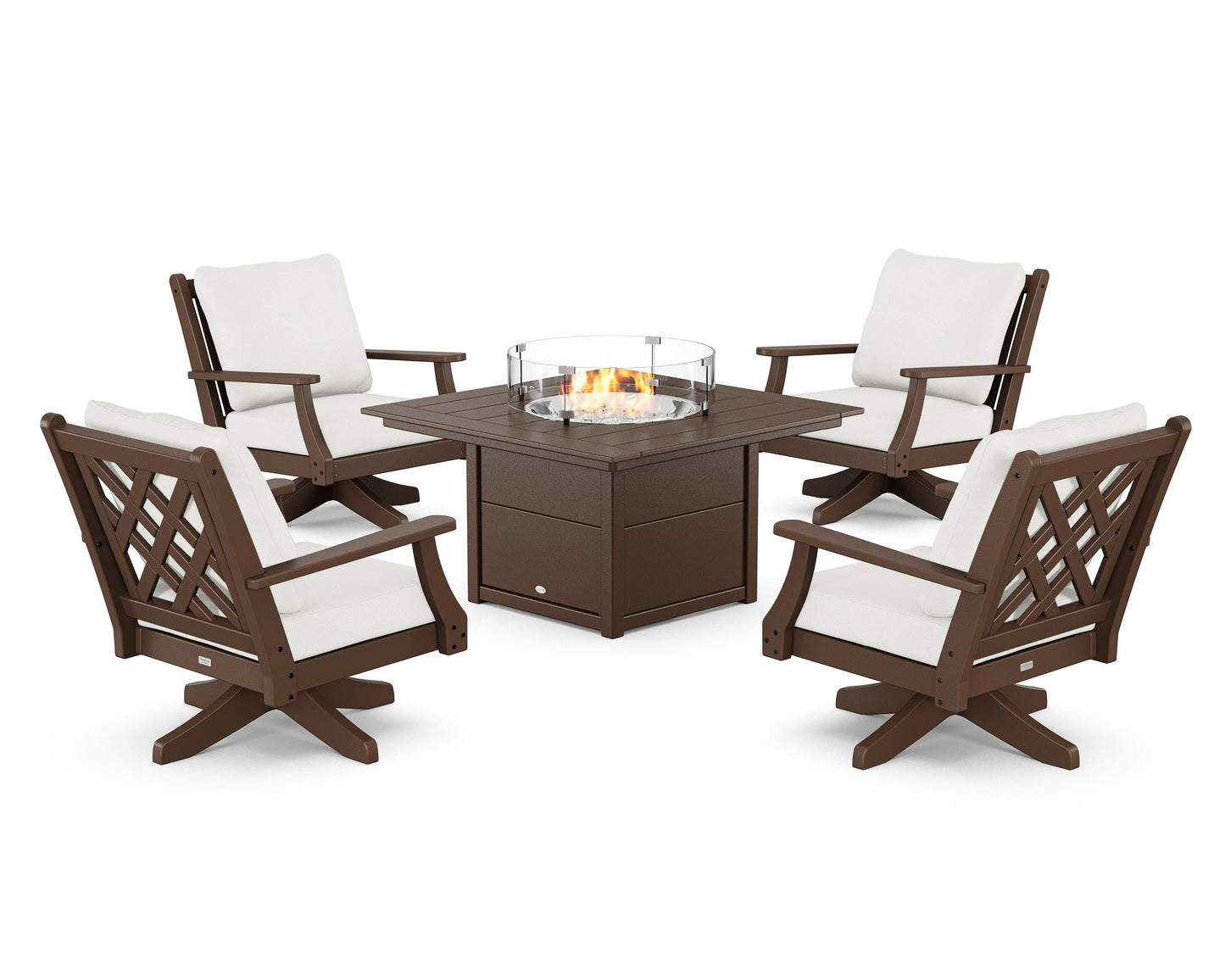 Wovendale 5-Piece Deep Seating Swivel Conversation Set with Fire Pit Table