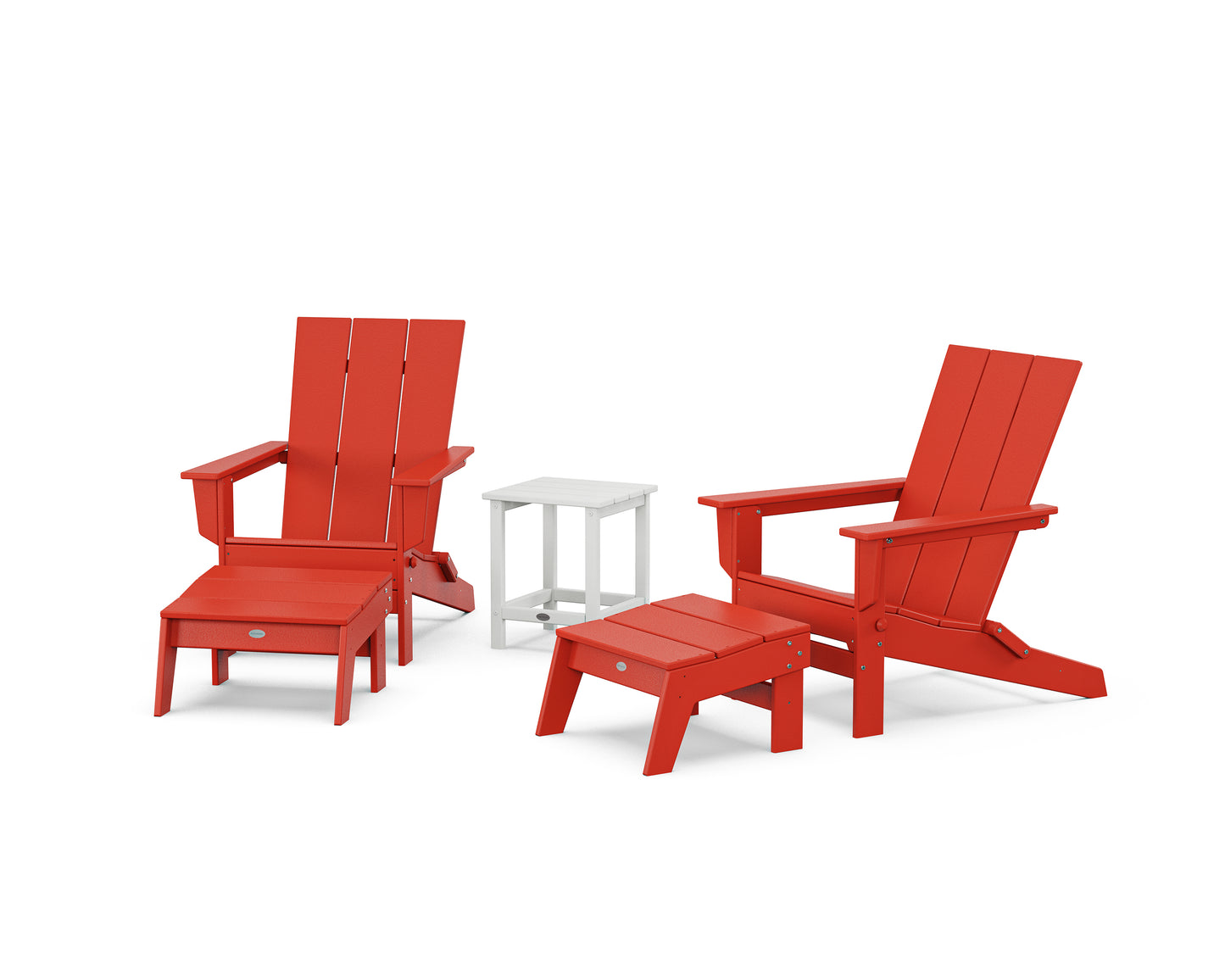 5-Piece Modern Studio Folding Adirondack Set with Ottomans and Side Table