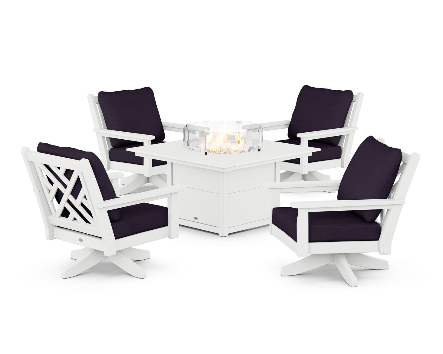 Chippendale 5-Piece Deep Seating Swivel Conversation Set with Fire Pit Table