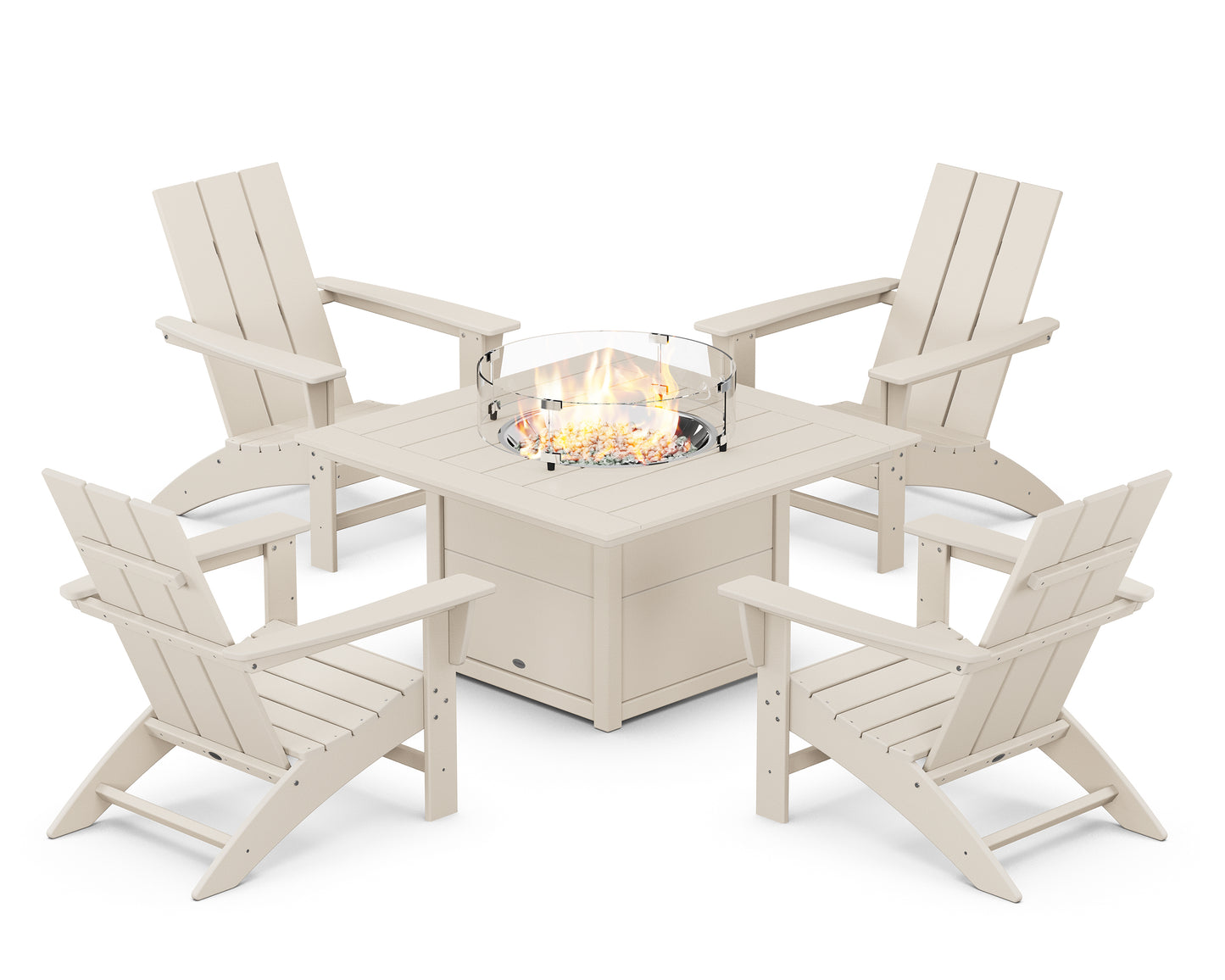 Modern 5-Piece Adirondack Chair Conversation Set with Fire Pit Table