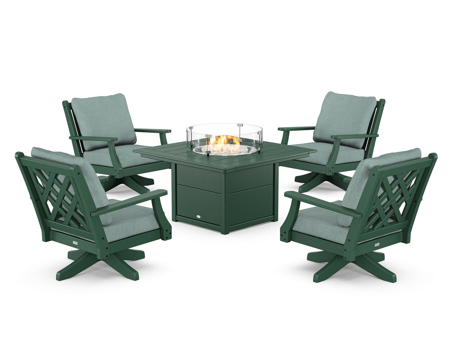 Wovendale 5-Piece Deep Seating Swivel Conversation Set with Fire Pit Table
