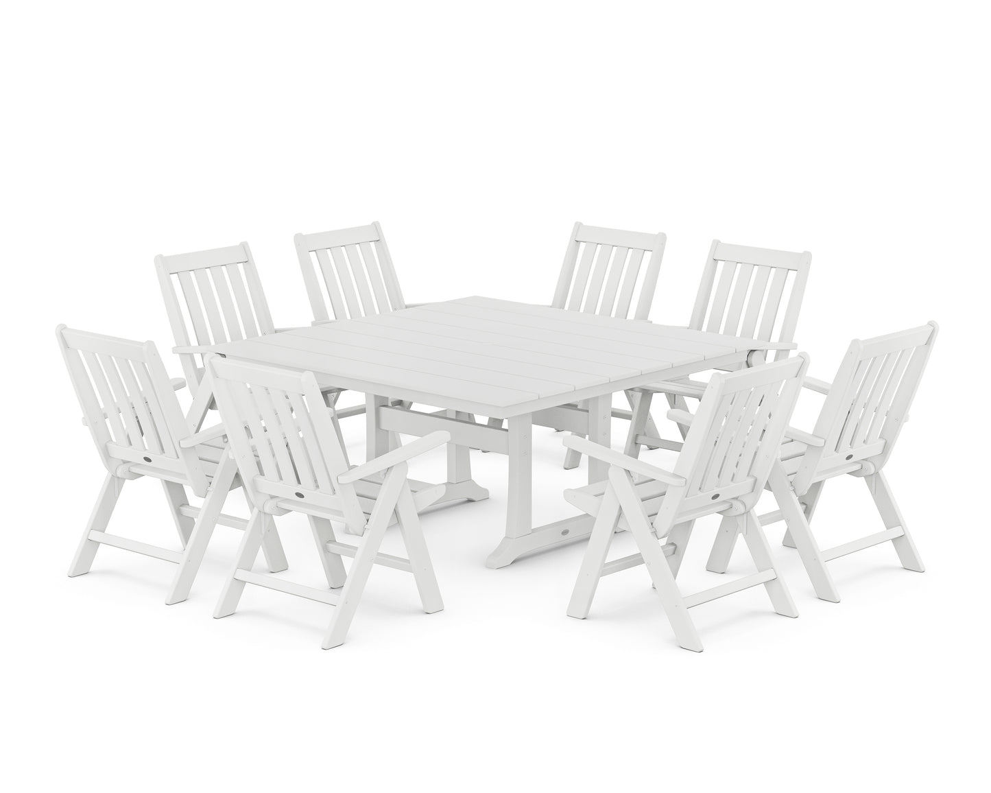 Vineyard Folding Chair 9-Piece Square Farmhouse Dining Set with Trestle Legs