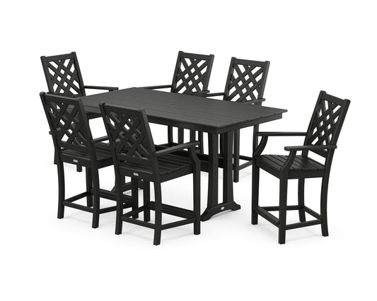 Wovendale Arm Chair 7-Piece Farmhouse Counter Set with Trestle Legs