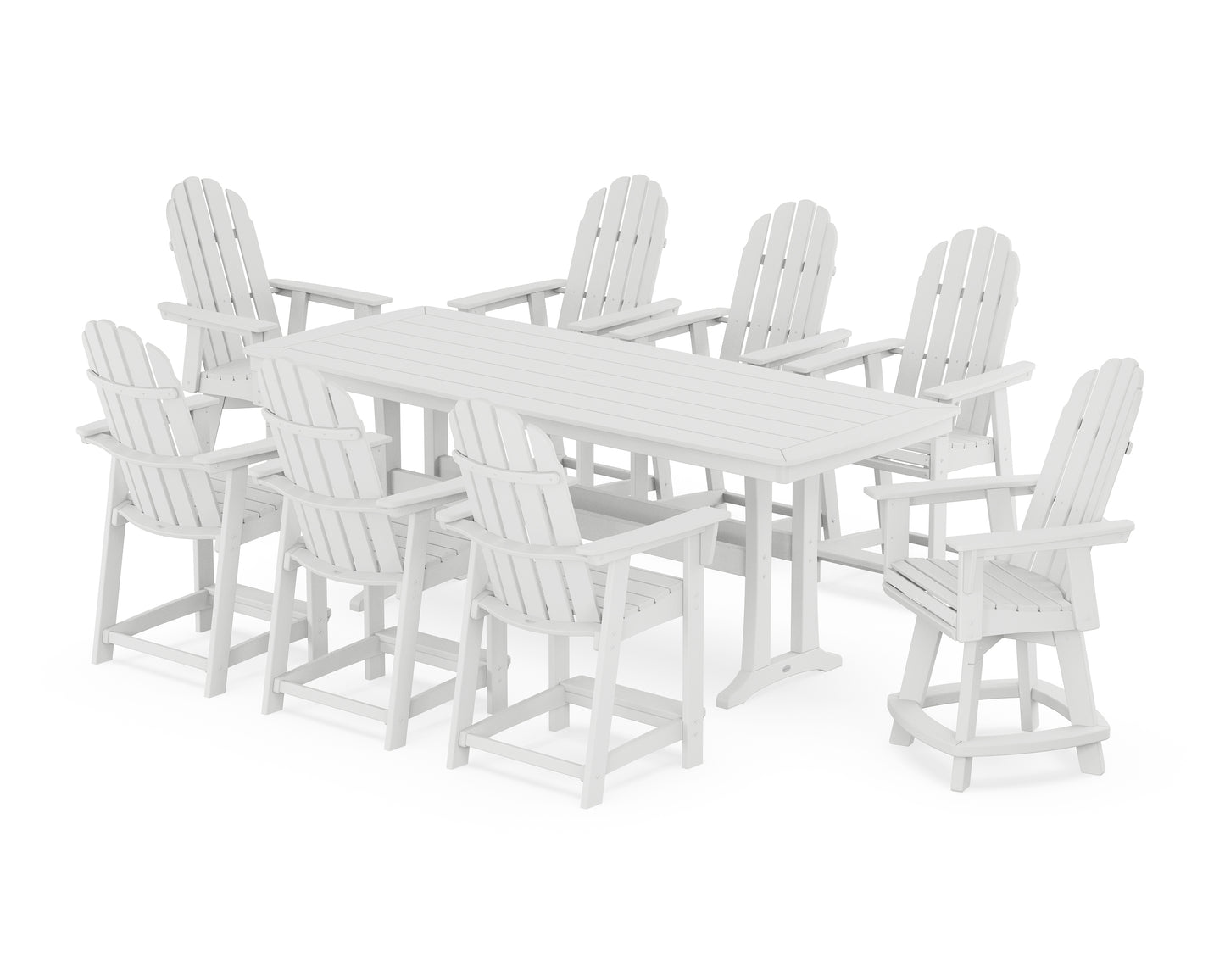 Vineyard Curveback Adirondack Swivel 9-Piece Counter Set with Trestle Legs