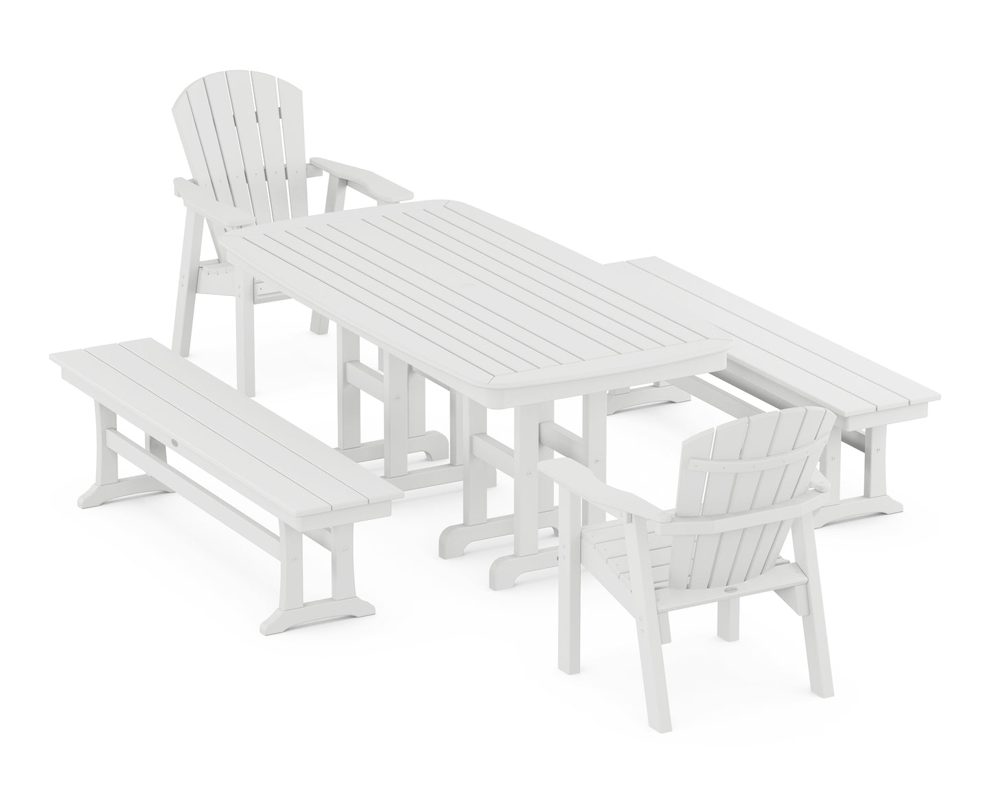 Seashell 5-Piece Dining Set with Benches