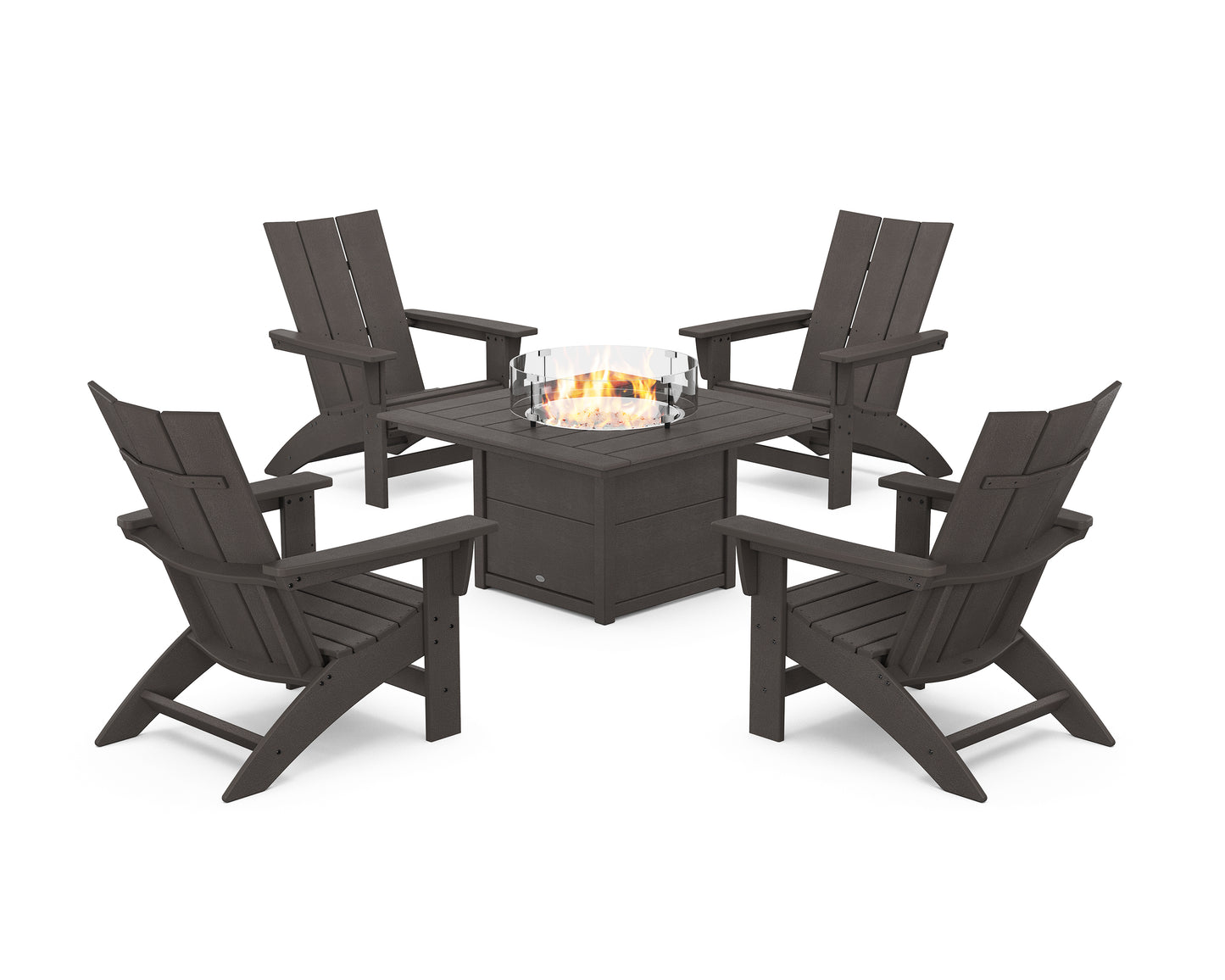 5-Piece Modern Grand Adirondack Conversation Set with Fire Pit Table