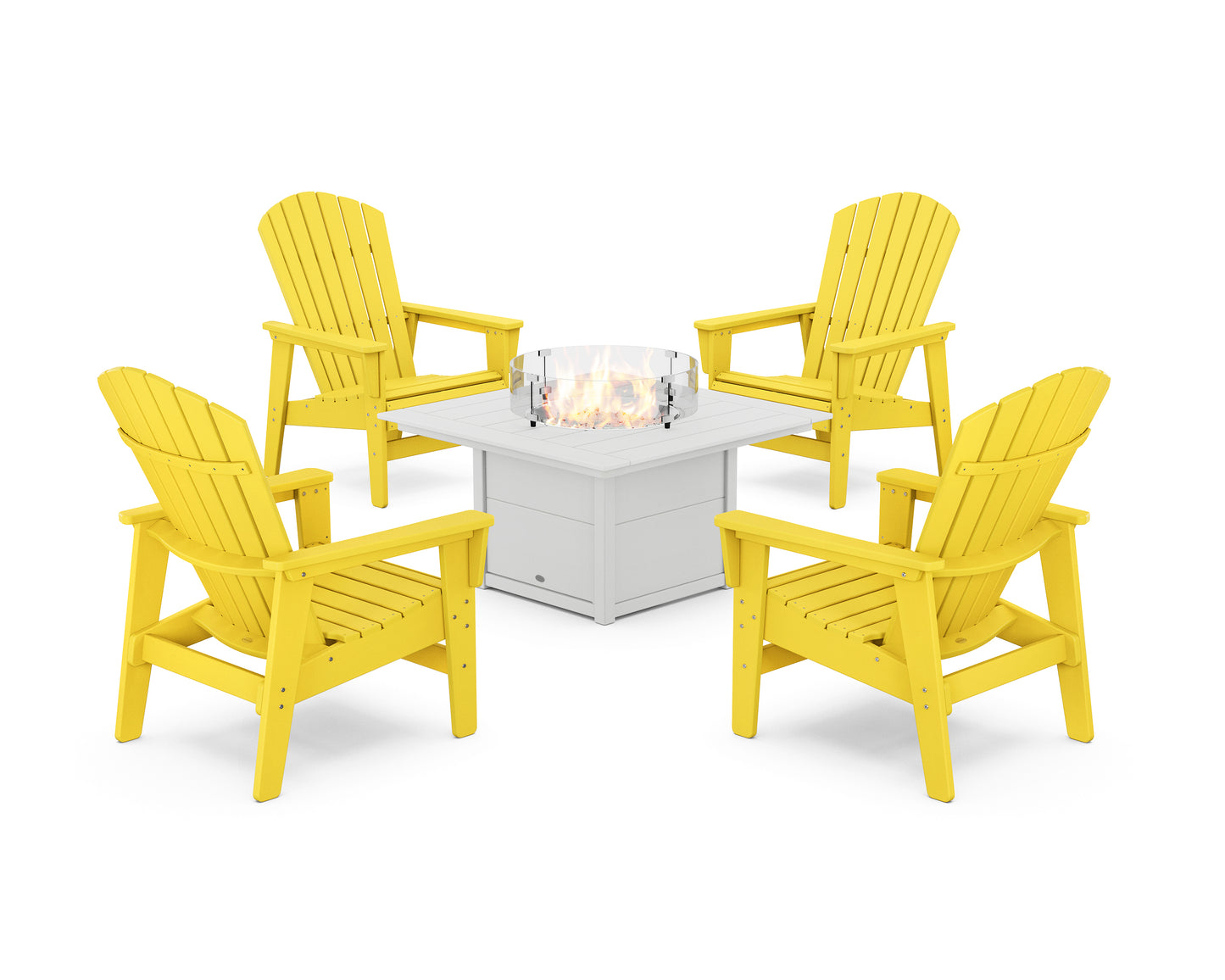 5-Piece Nautical Grand Upright Adirondack Conversation Set with Fire Pit Table