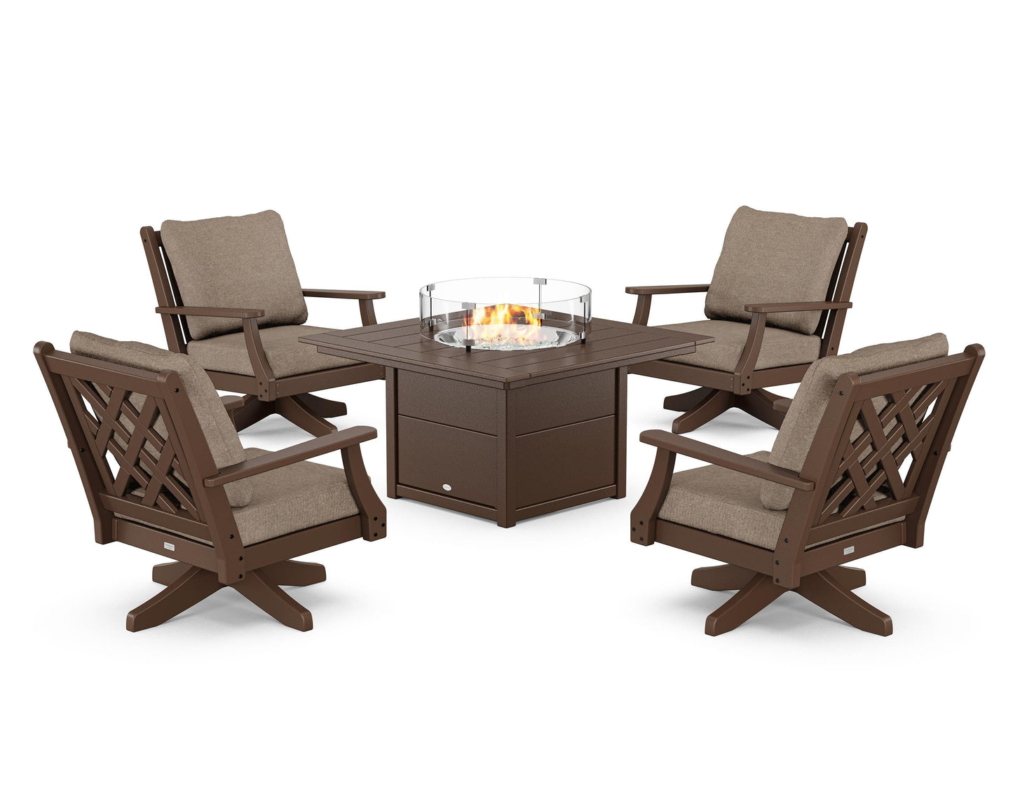 Wovendale 5-Piece Deep Seating Swivel Conversation Set with Fire Pit Table