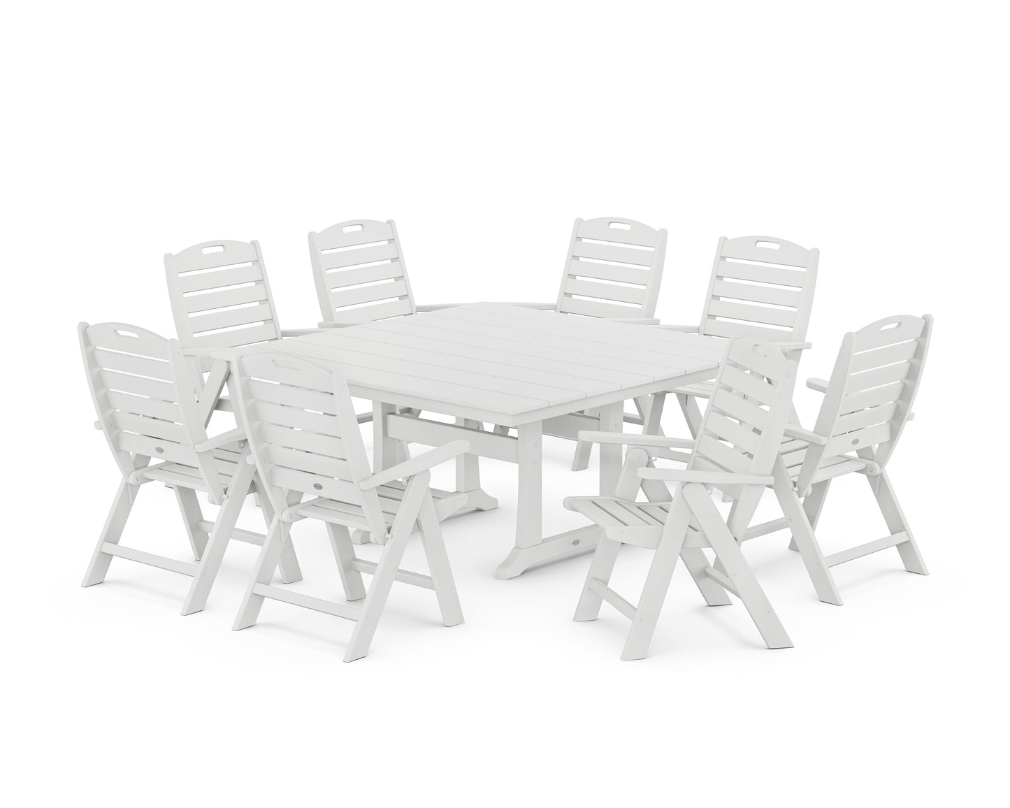 Nautical Highback 9-Piece Square Farmhouse Dining Set with Trestle Legs