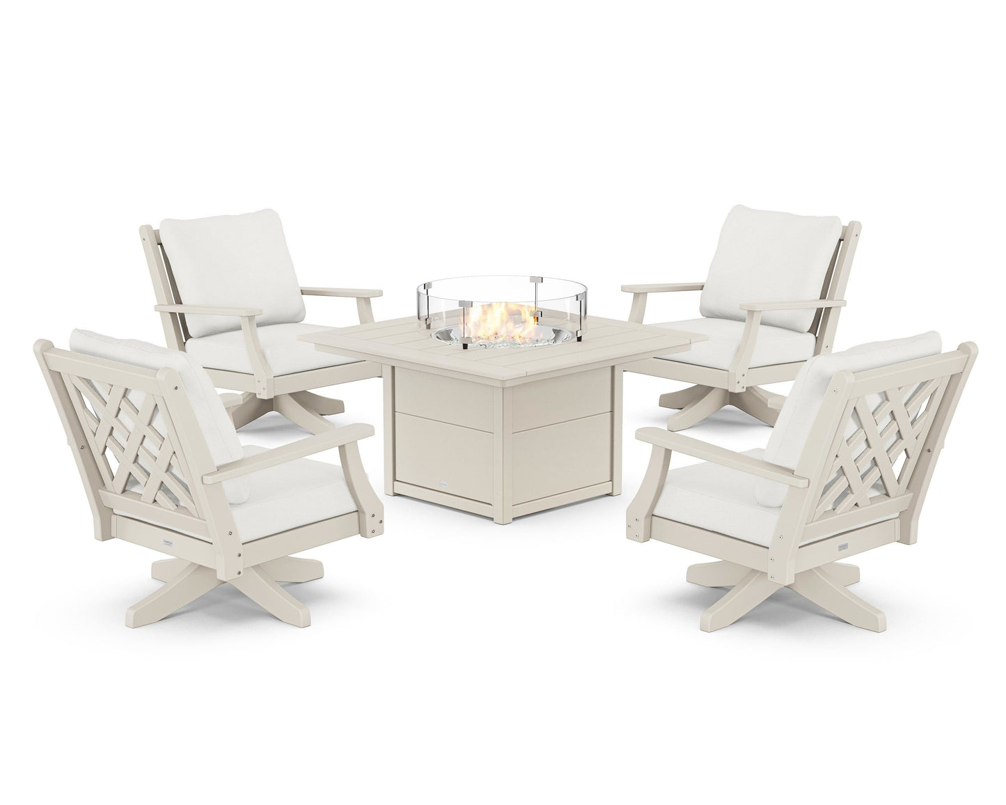 Wovendale 5-Piece Deep Seating Swivel Conversation Set with Fire Pit Table