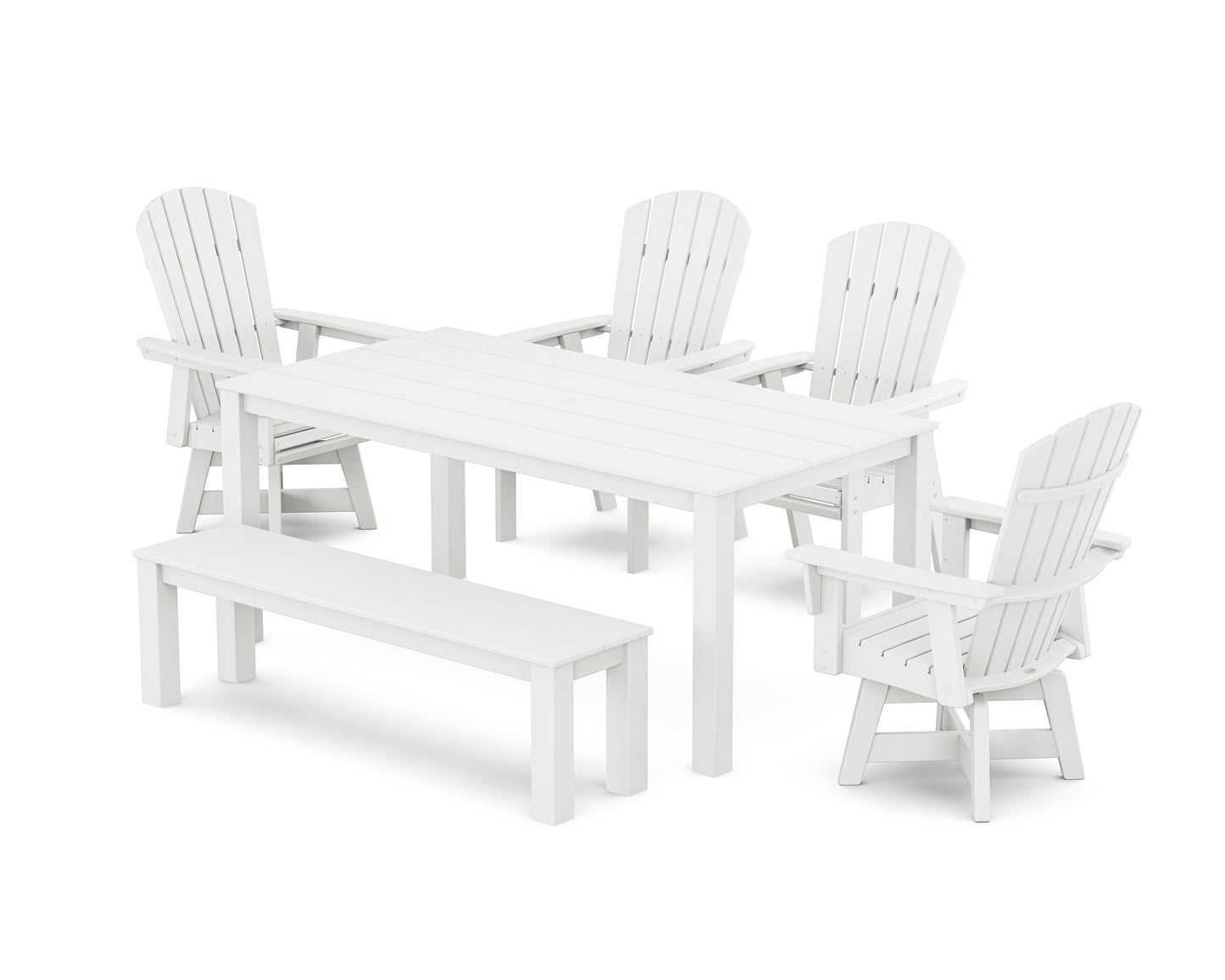 Nautical Curveback Adirondack Swivel 6-Piece Parsons Dining Set with Bench