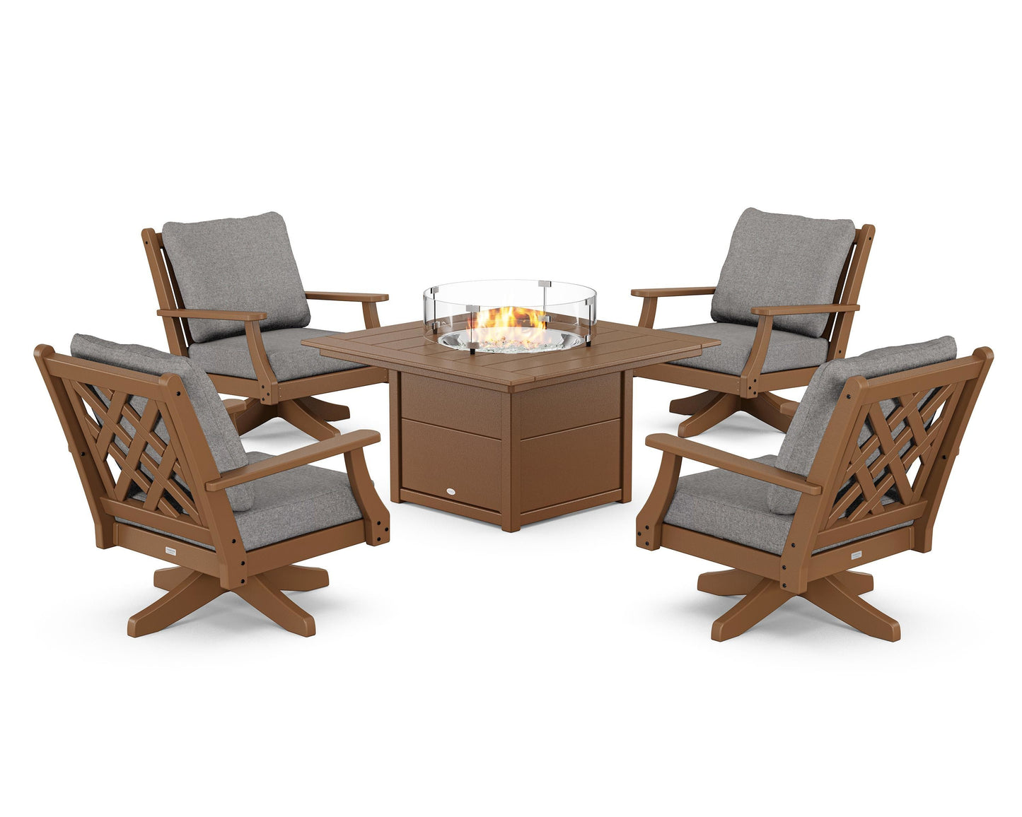 Wovendale 5-Piece Deep Seating Swivel Conversation Set with Fire Pit Table