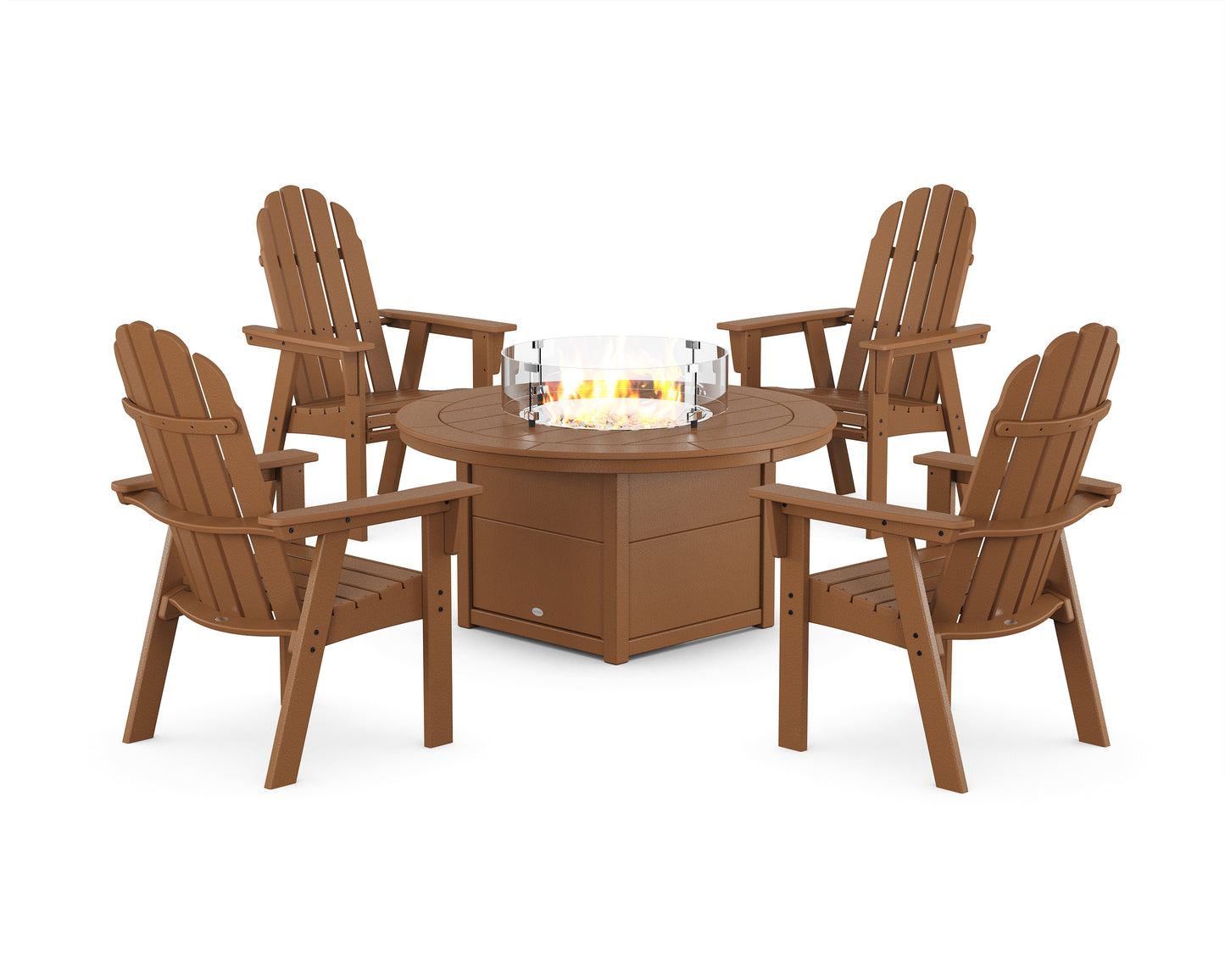 Vineyard 4-Piece Curveback Upright Adirondack Conversation Set with Fire Pit Table