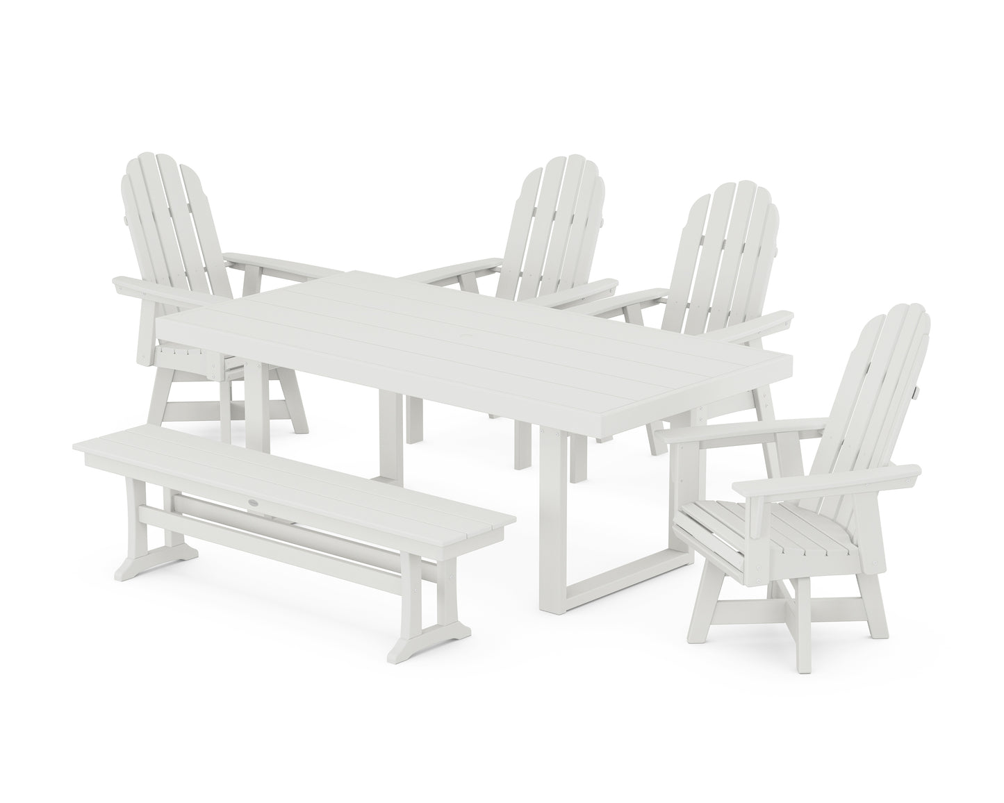 Vineyard Curveback Adirondack Swivel Chair 6-Piece Dining Set with Bench