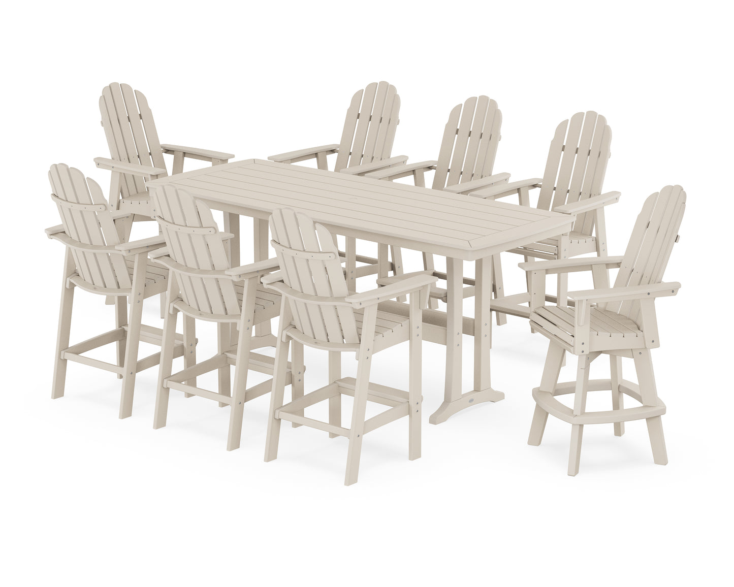 Vineyard Curveback Adirondack Swivel 9-Piece Bar Set with Trestle Legs