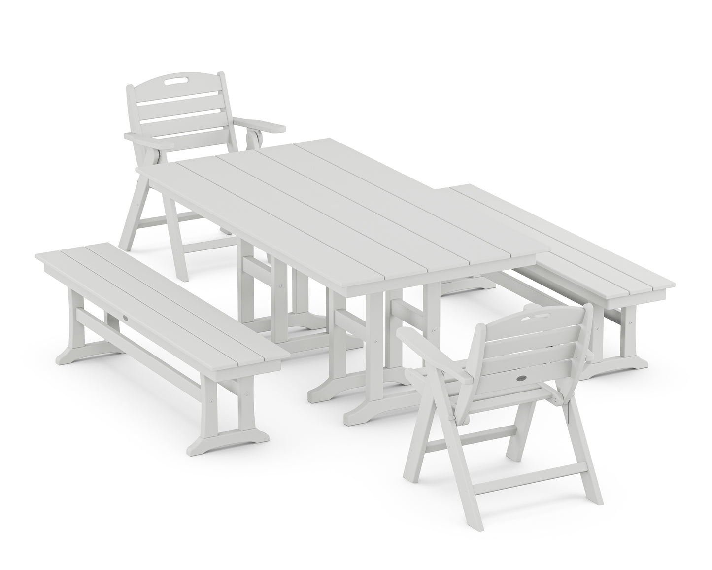 Nautical Lowback 5-Piece Farmhouse Dining Set with Benches
