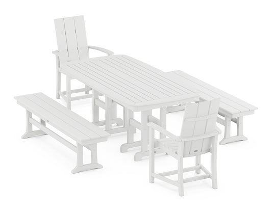 Modern Adirondack 5-Piece Farmhouse Dining Set with Benches